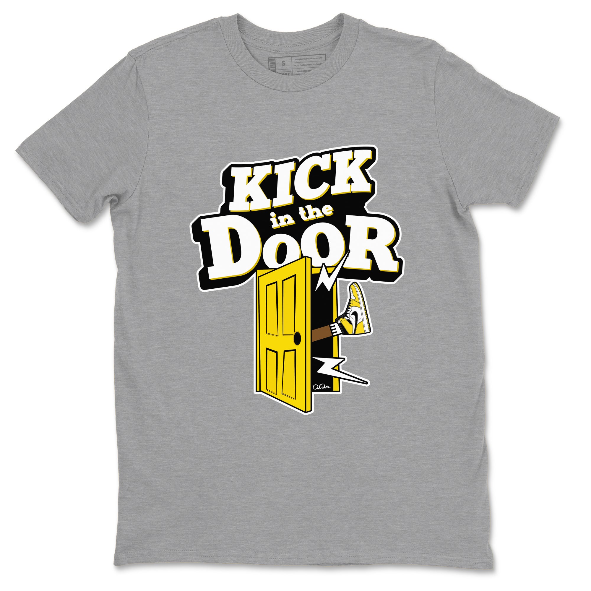 1s Yellow Ochre shirt to match jordans Kick In The Door sneaker tees streetwear brand Air Jordan 1 Yellow Ochre Drip Gear Zone Brand unisex cotton Heather Grey 2 crew neck shirt