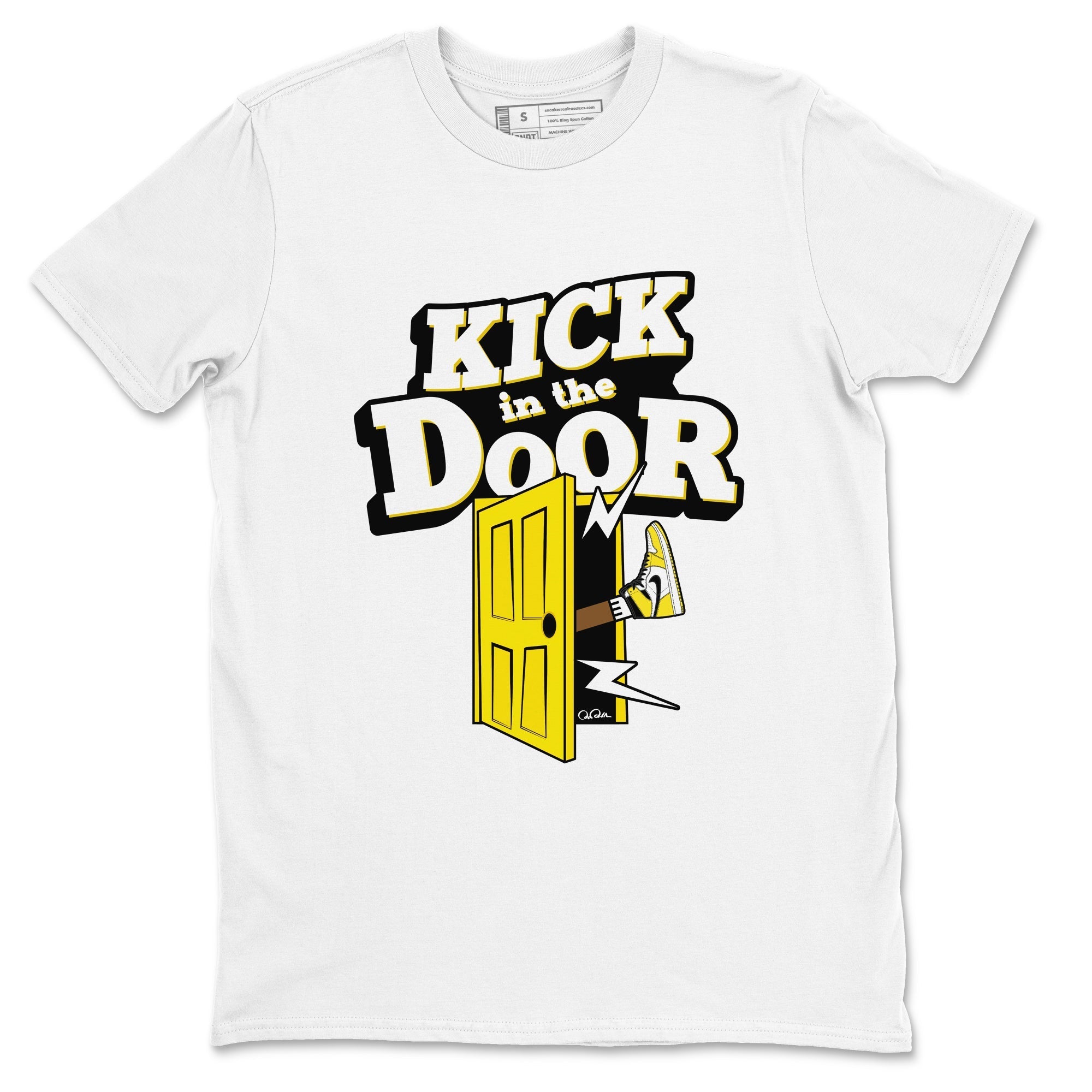1s Yellow Ochre shirt to match jordans Kick In The Door sneaker tees streetwear brand Air Jordan 1 Yellow Ochre Drip Gear Zone Brand unisex cotton White 2 crew neck shirt
