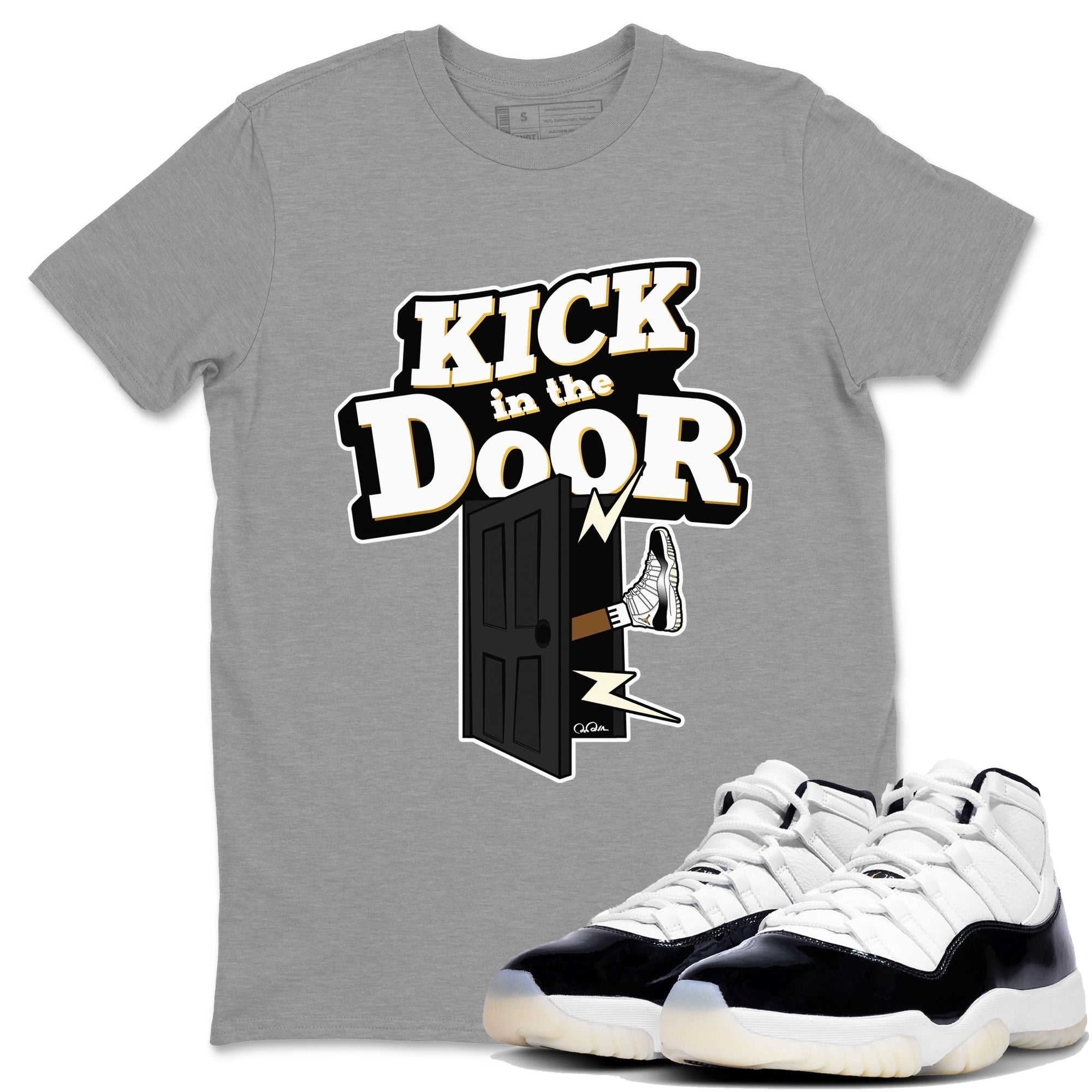 Air Jordan 11 Gratitude shirt to match jordans Kick In The Door sneaker tees AJ11 Gratitude Drip Gear Zone Unisex Heather Grey 1 T-Shirt