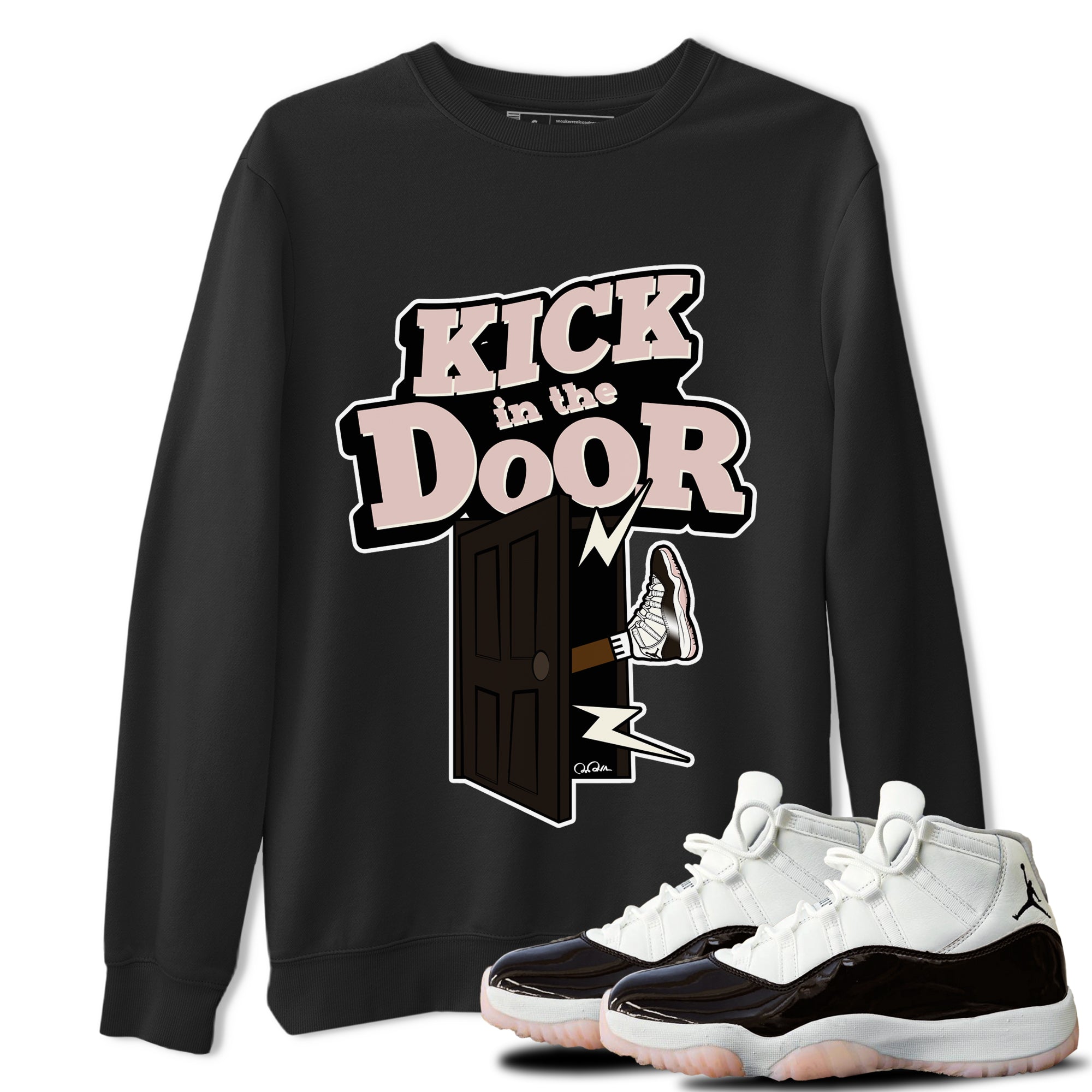 Air Jordan 11 Neapolitan shirt to match jordans Kick In The Door sneaker matching t-shirts and clothing AJ11 Neapolitan Drip Gear Zone Cotton Casual Unisex Black 1 T-Shirt