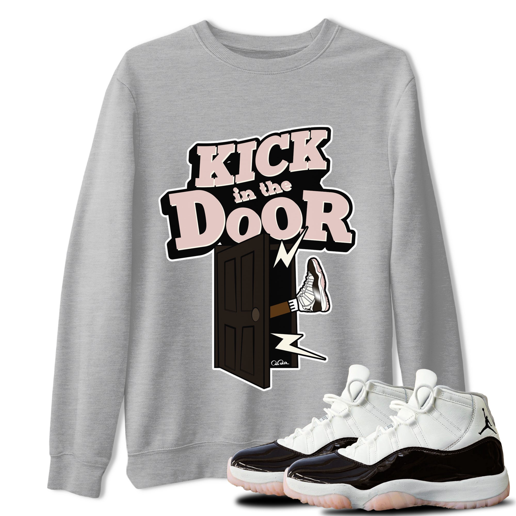 Air Jordan 11 Neapolitan shirt to match jordans Kick In The Door sneaker matching t-shirts and clothing AJ11 Neapolitan Drip Gear Zone Cotton Casual Unisex Heather Grey 1 T-Shirt