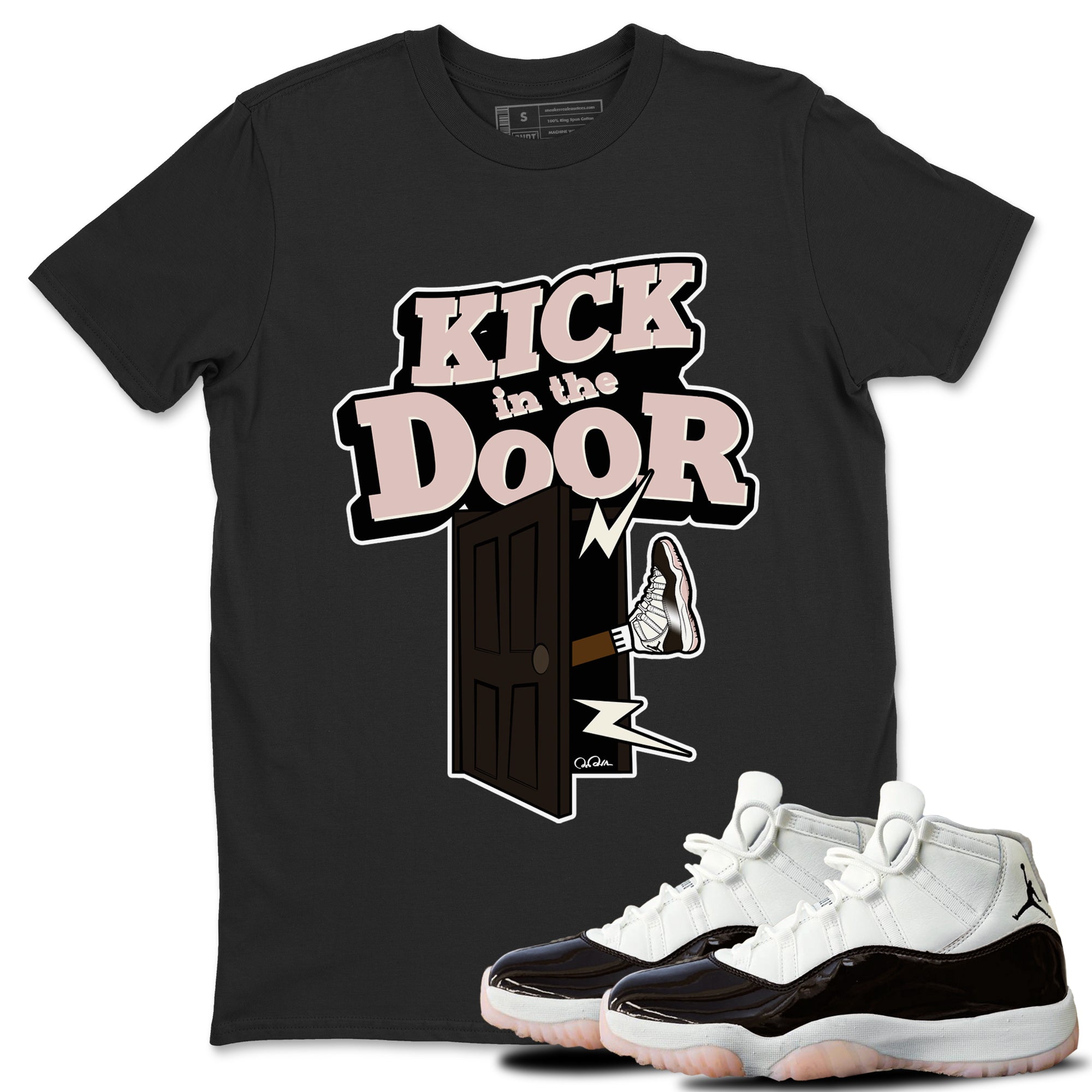 Air Jordan 11 Neapolitan shirt to match jordans Kick In The Door sneaker matching t-shirts and clothing AJ11 Neapolitan Drip Gear Zone Cotton Casual Unisex Black 1 T-Shirt