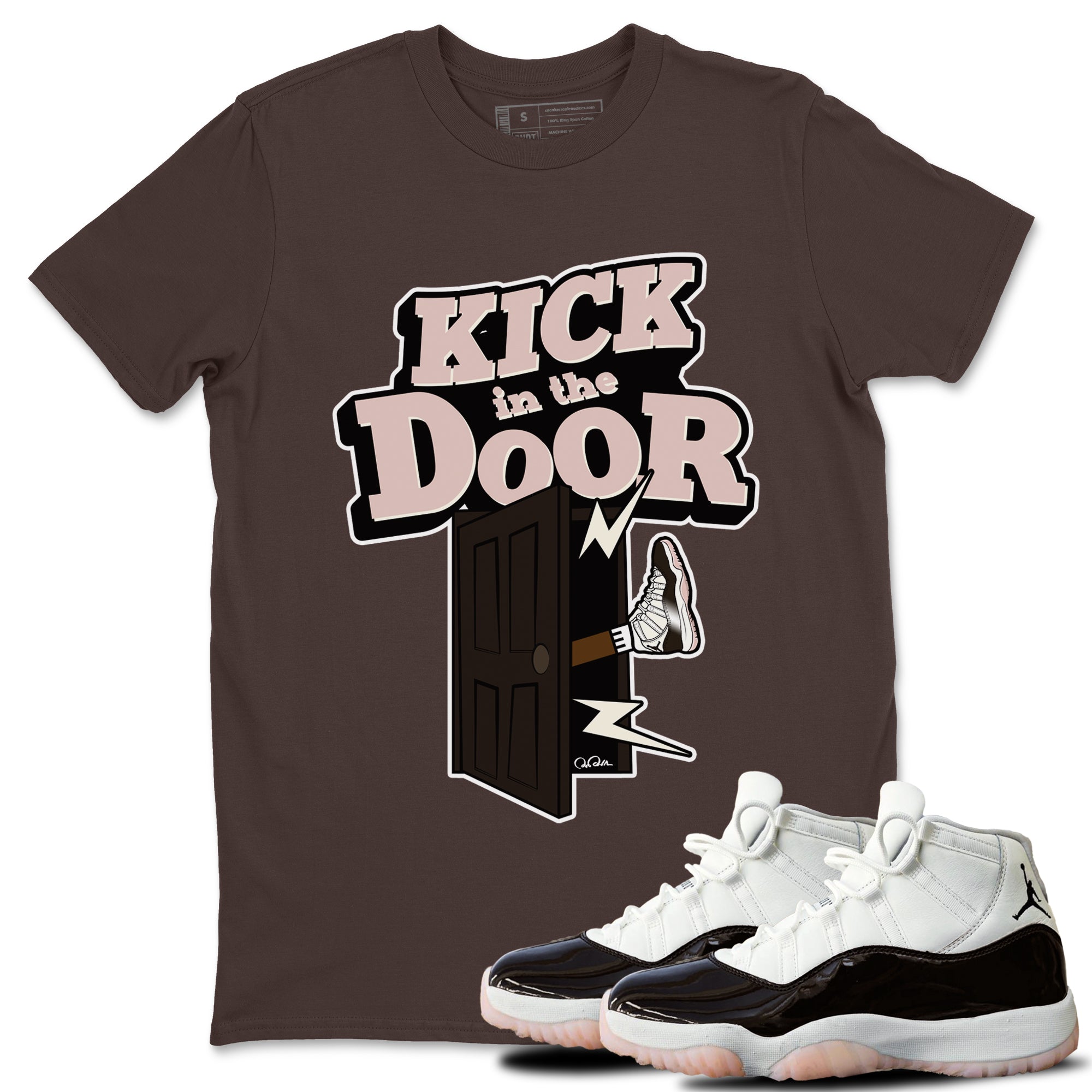 Air Jordan 11 Neapolitan shirt to match jordans Kick In The Door sneaker matching t-shirts and clothing AJ11 Neapolitan Drip Gear Zone Cotton Casual Unisex Dark Chocolate 1 T-Shirt