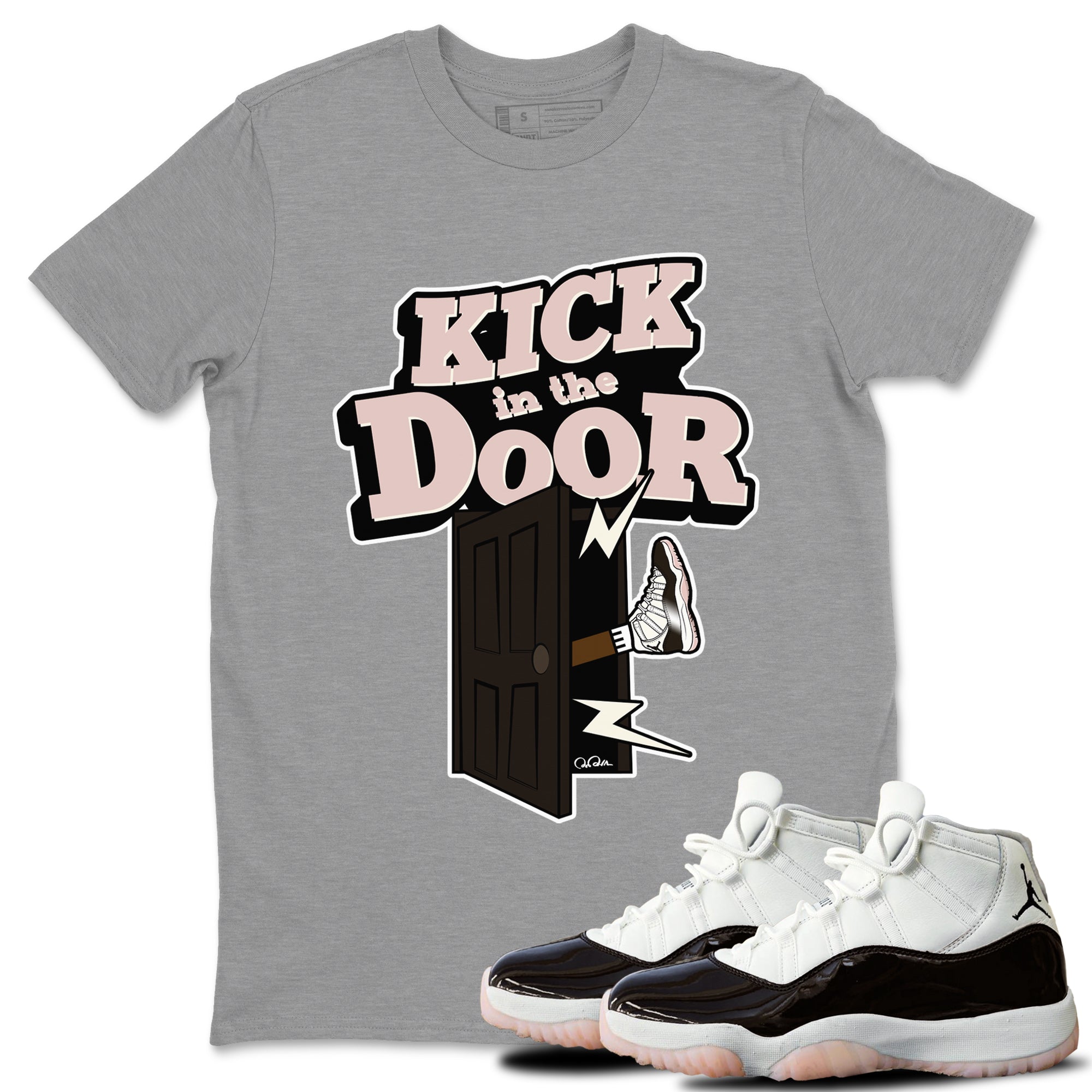 Air Jordan 11 Neapolitan shirt to match jordans Kick In The Door sneaker matching t-shirts and clothing AJ11 Neapolitan Drip Gear Zone Cotton Casual Unisex Heather Grey 1 T-Shirt