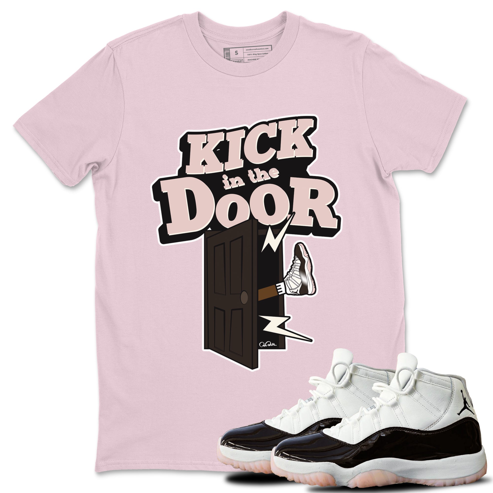 Air Jordan 11 Neapolitan shirt to match jordans Kick In The Door sneaker matching t-shirts and clothing AJ11 Neapolitan Drip Gear Zone Cotton Casual Unisex Pink 1 T-Shirt