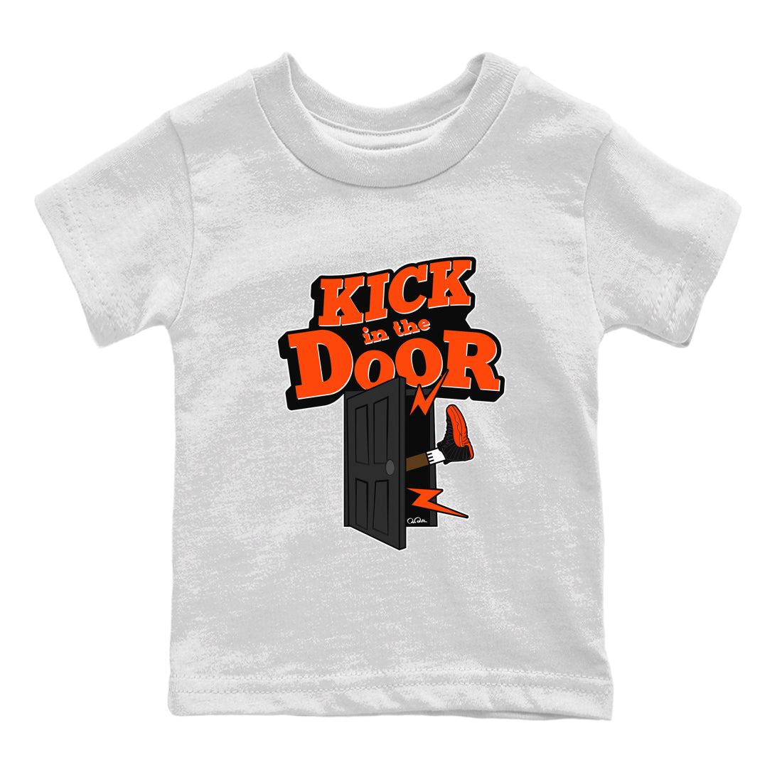 Air Jordan 12 Brilliant Orange Sneaker Match Tees Kick In The Door Streetwear Sneaker Shirt AJ12 Brilliant Orange Sneaker Release Tees Kids Shirts White 2
