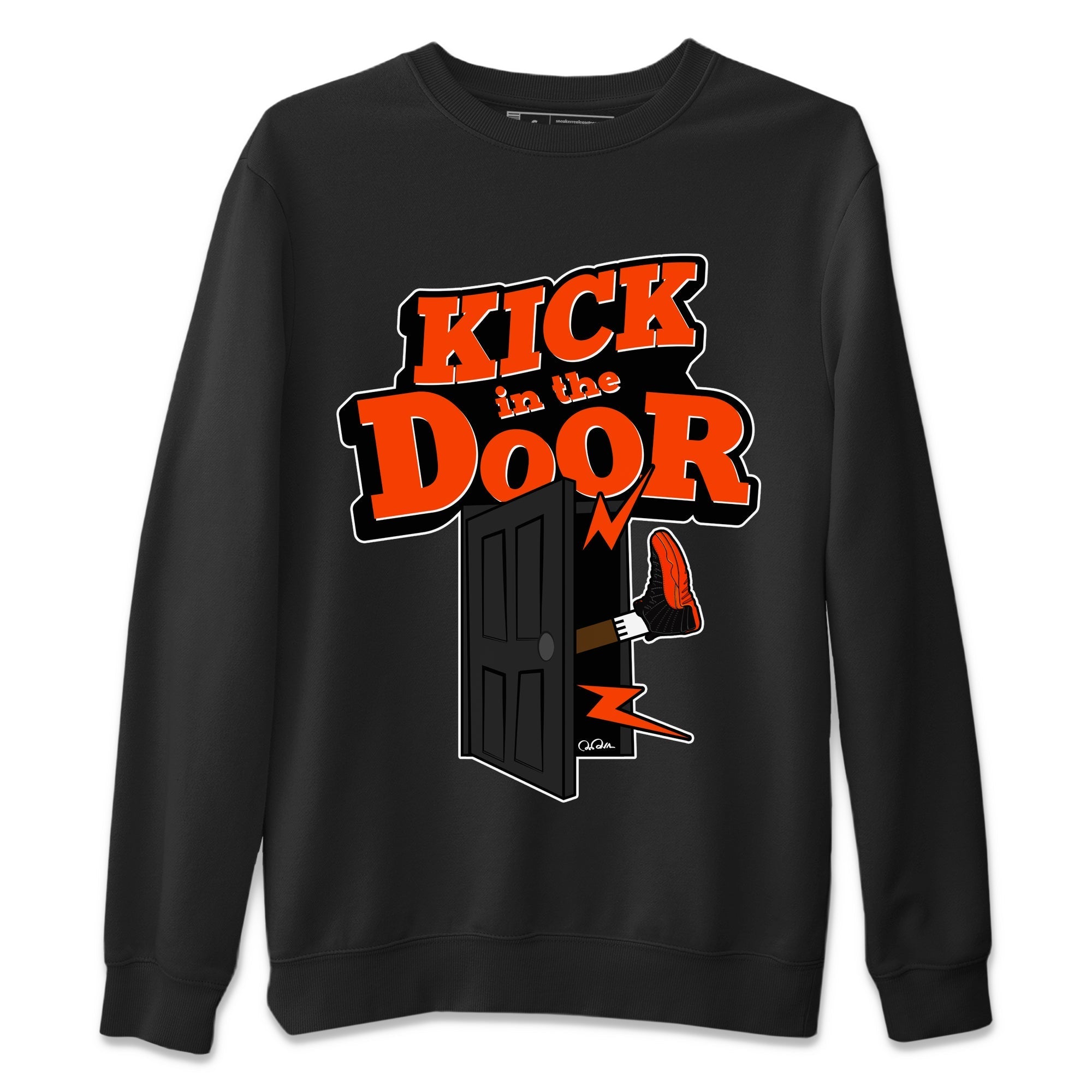 Air Jordan 12 Brilliant Orange Sneaker Match Tees Kick In The Door Streetwear Sneaker Shirt AJ12 Brilliant Orange Sneaker Release Tees Unisex Shirts Black 2