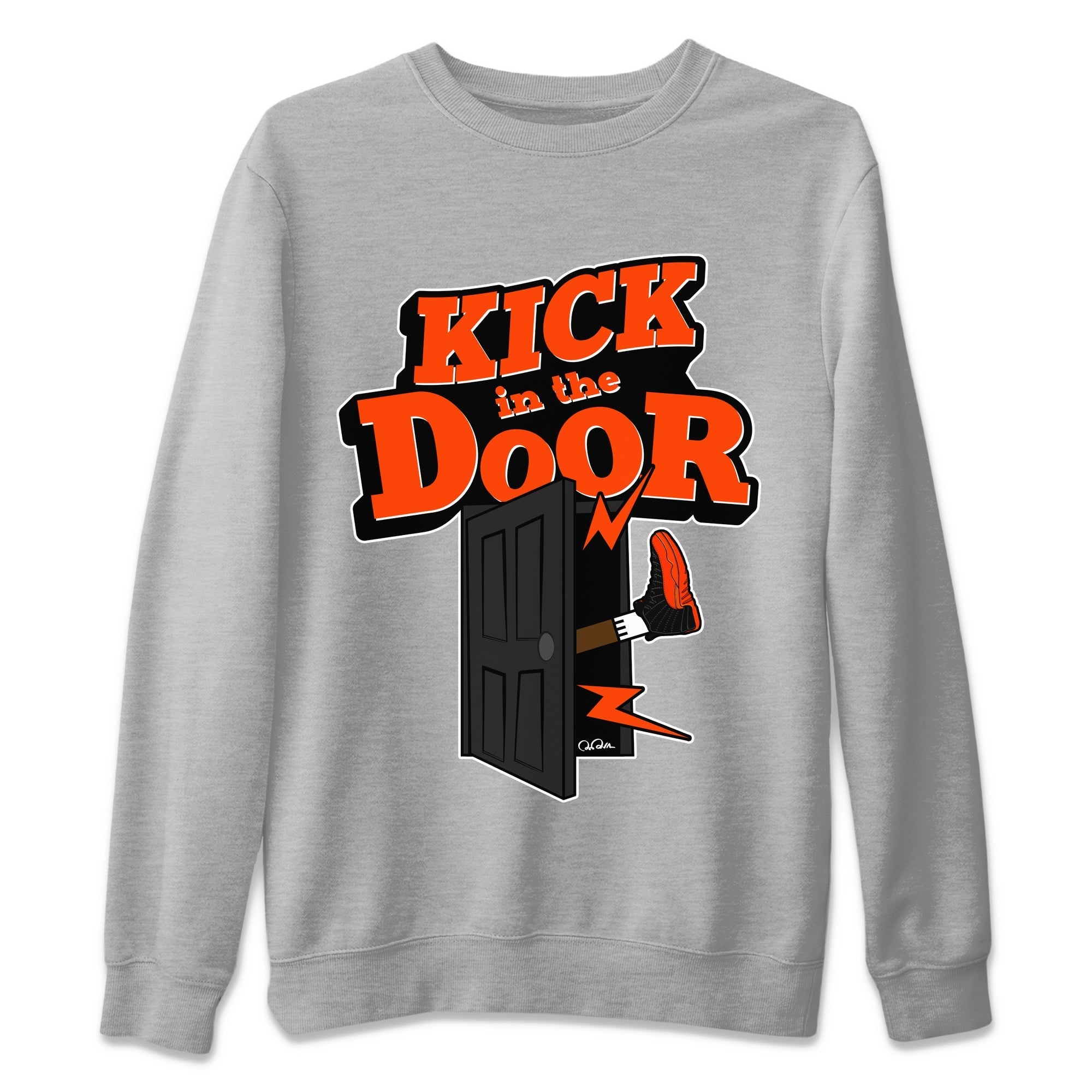 Air Jordan 12 Brilliant Orange Sneaker Match Tees Kick In The Door Streetwear Sneaker Shirt AJ12 Brilliant Orange Sneaker Release Tees Unisex Shirts Heather Grey 2
