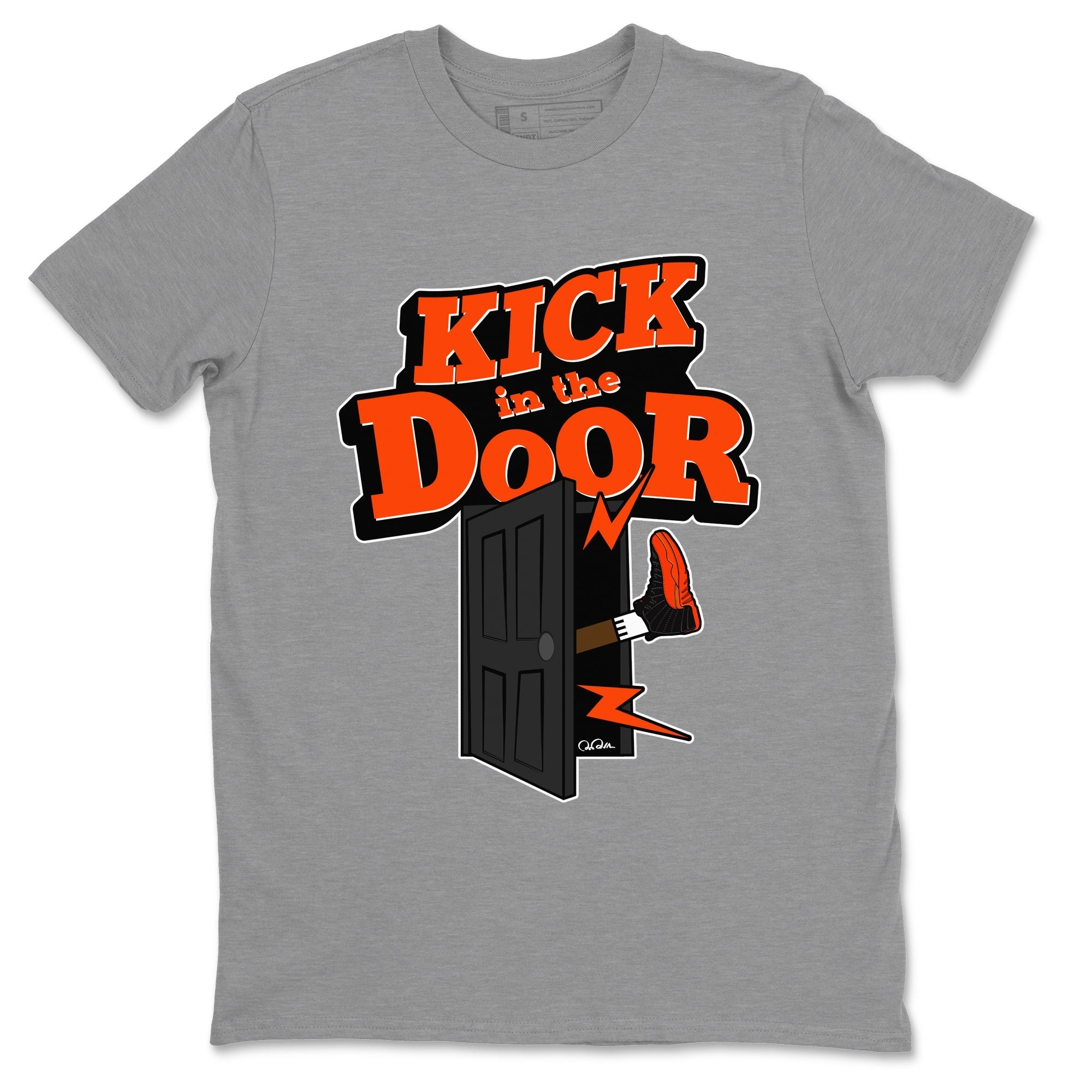 Air Jordan 12 Brilliant Orange Sneaker Match Tees Kick In The Door Streetwear Sneaker Shirt AJ12 Brilliant Orange Sneaker Release Tees Unisex Shirts Heather Grey 2