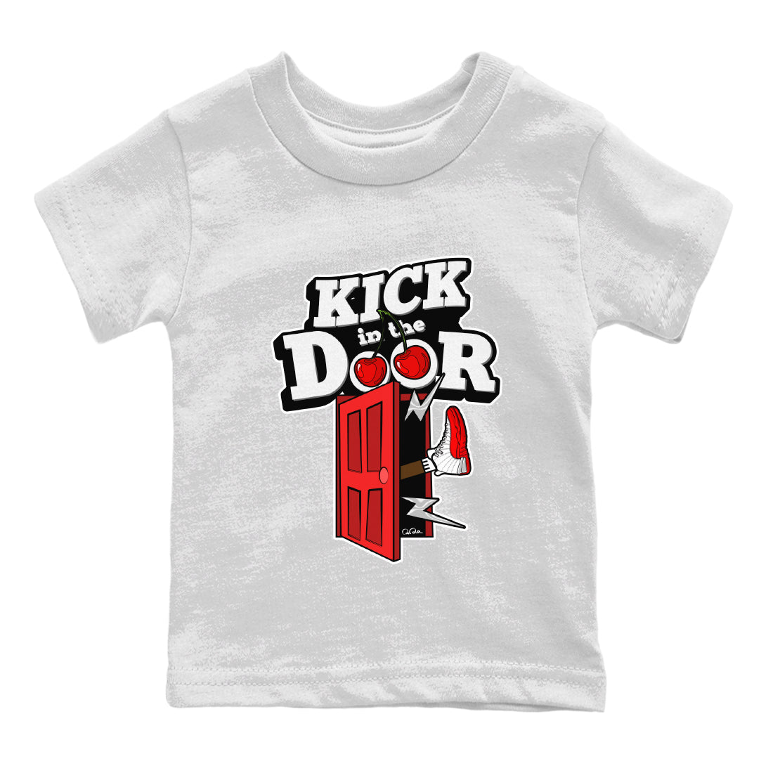 Air Jordan 12 Cherry Sneaker Match Tees Kick In The Door Streetwear Sneaker Shirt AJ12 Cherry Sneaker Release Tees Kids Shirts White 2