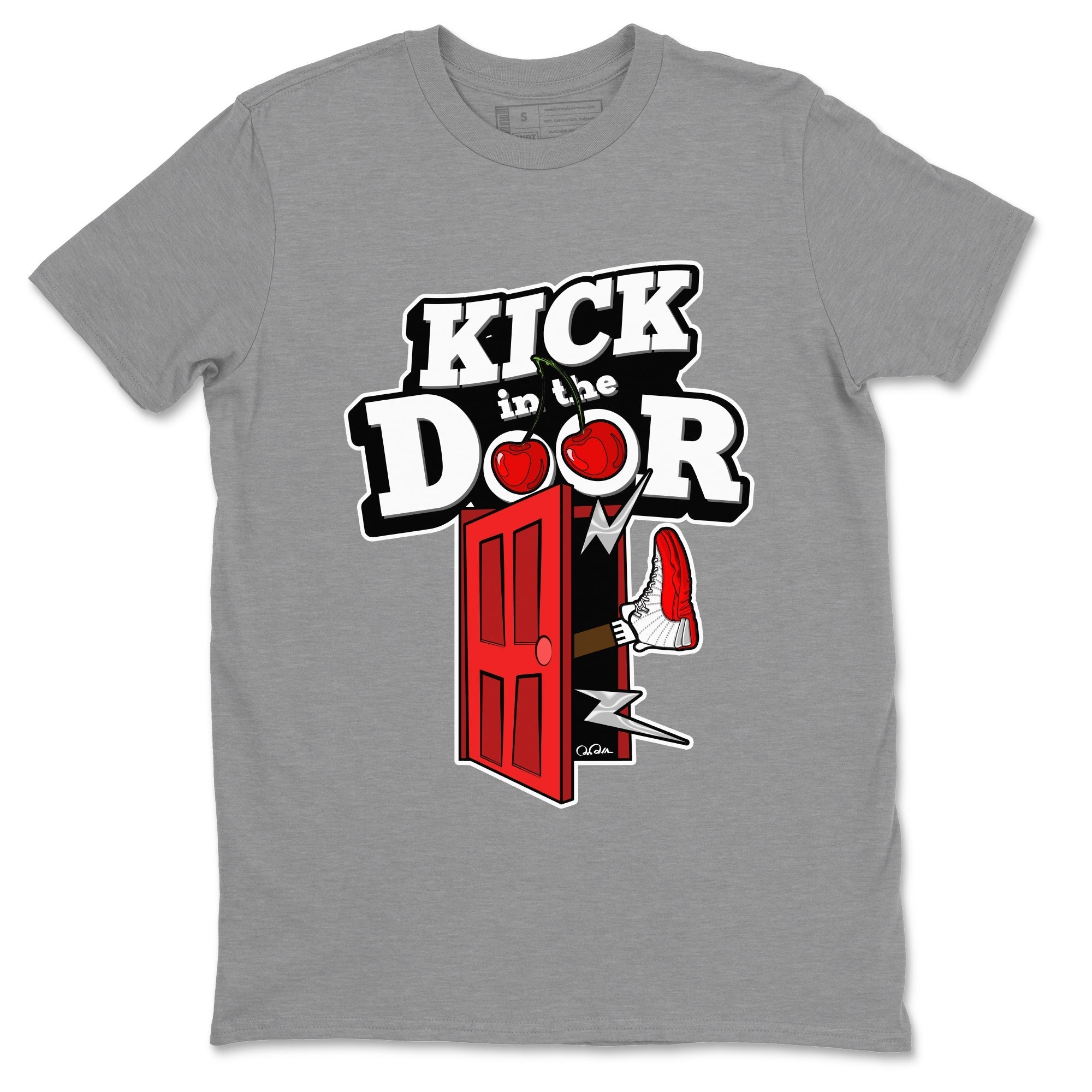 Air Jordan 12 Cherry Sneaker Match Tees Kick In The Door Streetwear Sneaker Shirt AJ12 Cherry Sneaker Release Tees Unisex Shirts Heather Grey 2