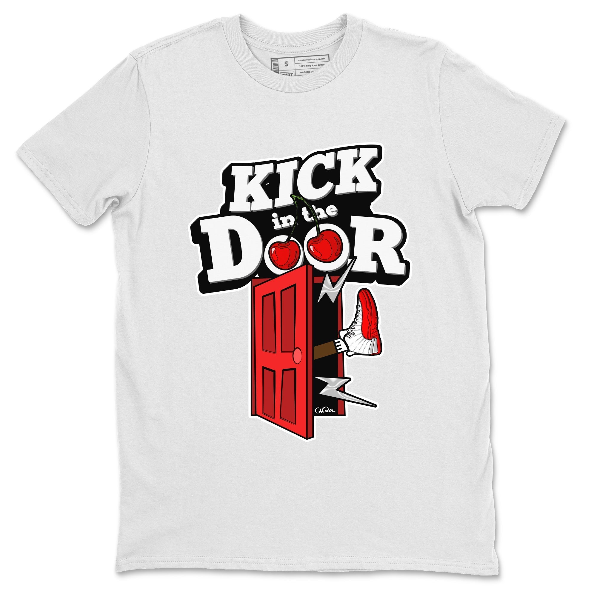 Air Jordan 12 Cherry Sneaker Match Tees Kick In The Door Streetwear Sneaker Shirt AJ12 Cherry Sneaker Release Tees Unisex Shirts White 2