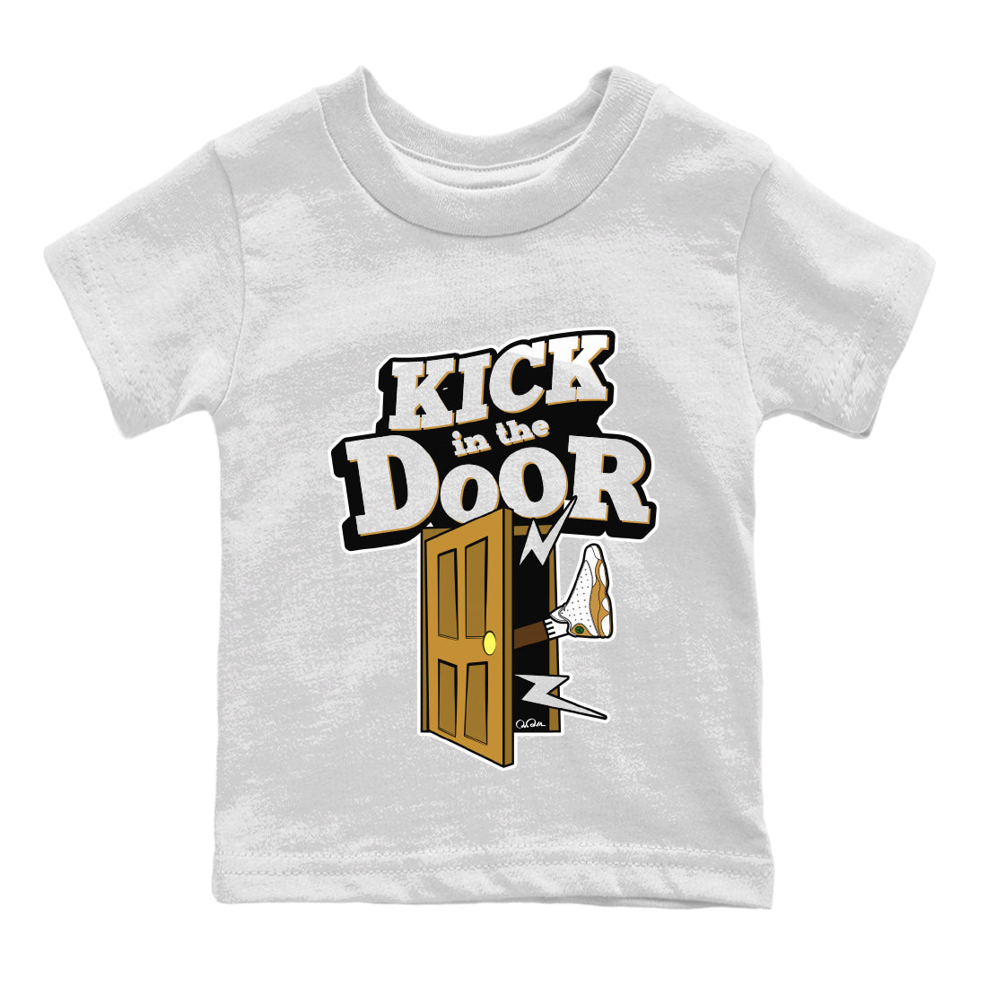 Air Jordan 13 Wheat Sneaker Match Tees Kick In The Door Streetwear Sneaker Shirt AJ13 Wheat Sneaker Release Tees Kids Shirts White 2