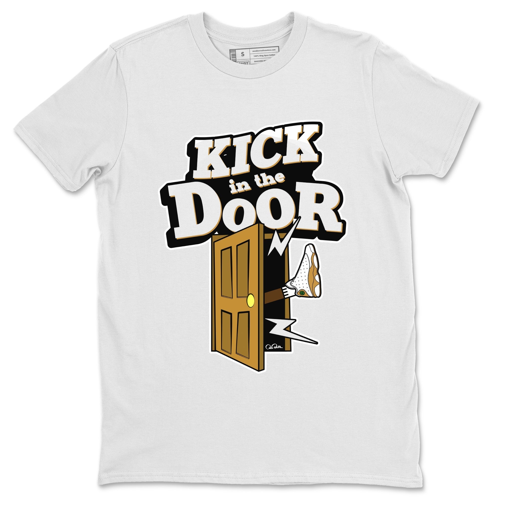 Air Jordan 13 Wheat Sneaker Match Tees Kick In The Door Streetwear Sneaker Shirt AJ13 Wheat Sneaker Release Tees Unisex Shirts White 2