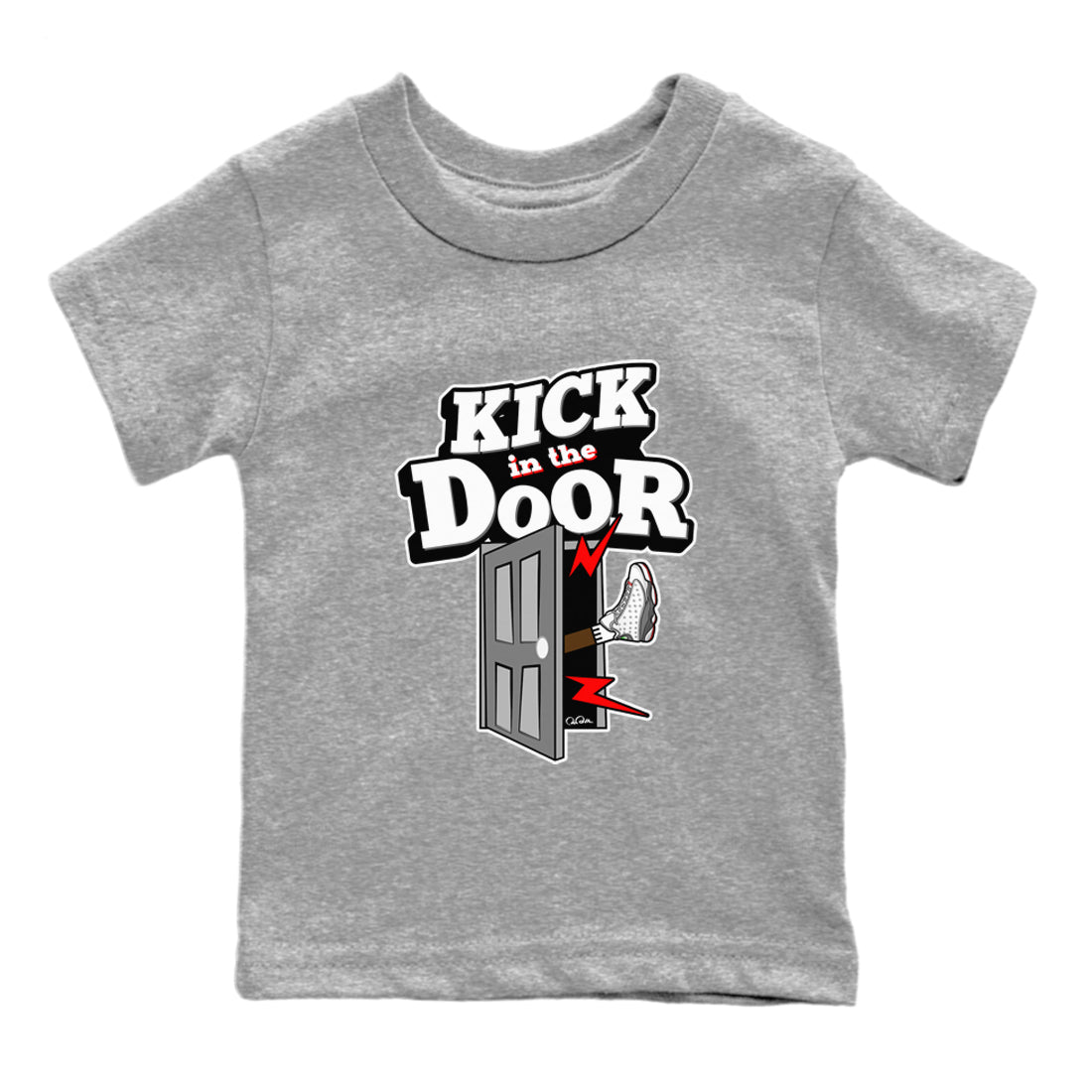 Air Jordan 13 Wolf Grey Sneaker Match Tees Kick In The Door Streetwear Sneaker Shirt AJ13 Wolf Grey Sneaker Release Tees Kids Shirts Heather Grey 2