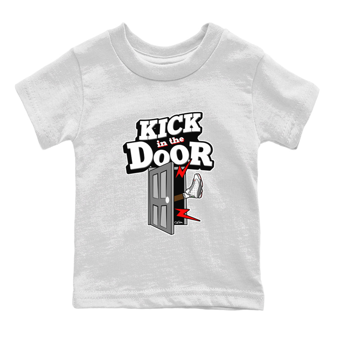 Air Jordan 13 Wolf Grey Sneaker Match Tees Kick In The Door Streetwear Sneaker Shirt AJ13 Wolf Grey Sneaker Release Tees Kids Shirts White 2