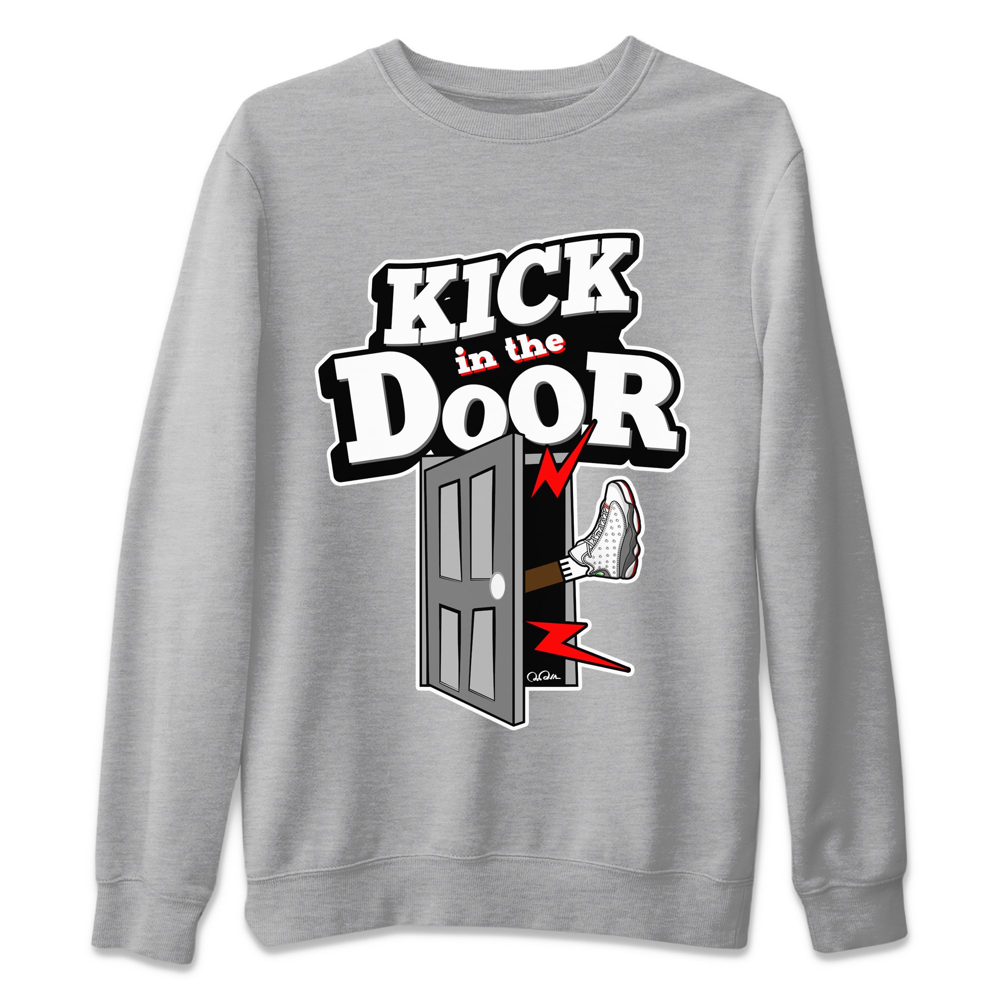 Air Jordan 13 Wolf Grey Sneaker Match Tees Kick In The Door Streetwear Sneaker Shirt AJ13 Wolf Grey Sneaker Release Tees Unisex Shirts Heather Grey 2