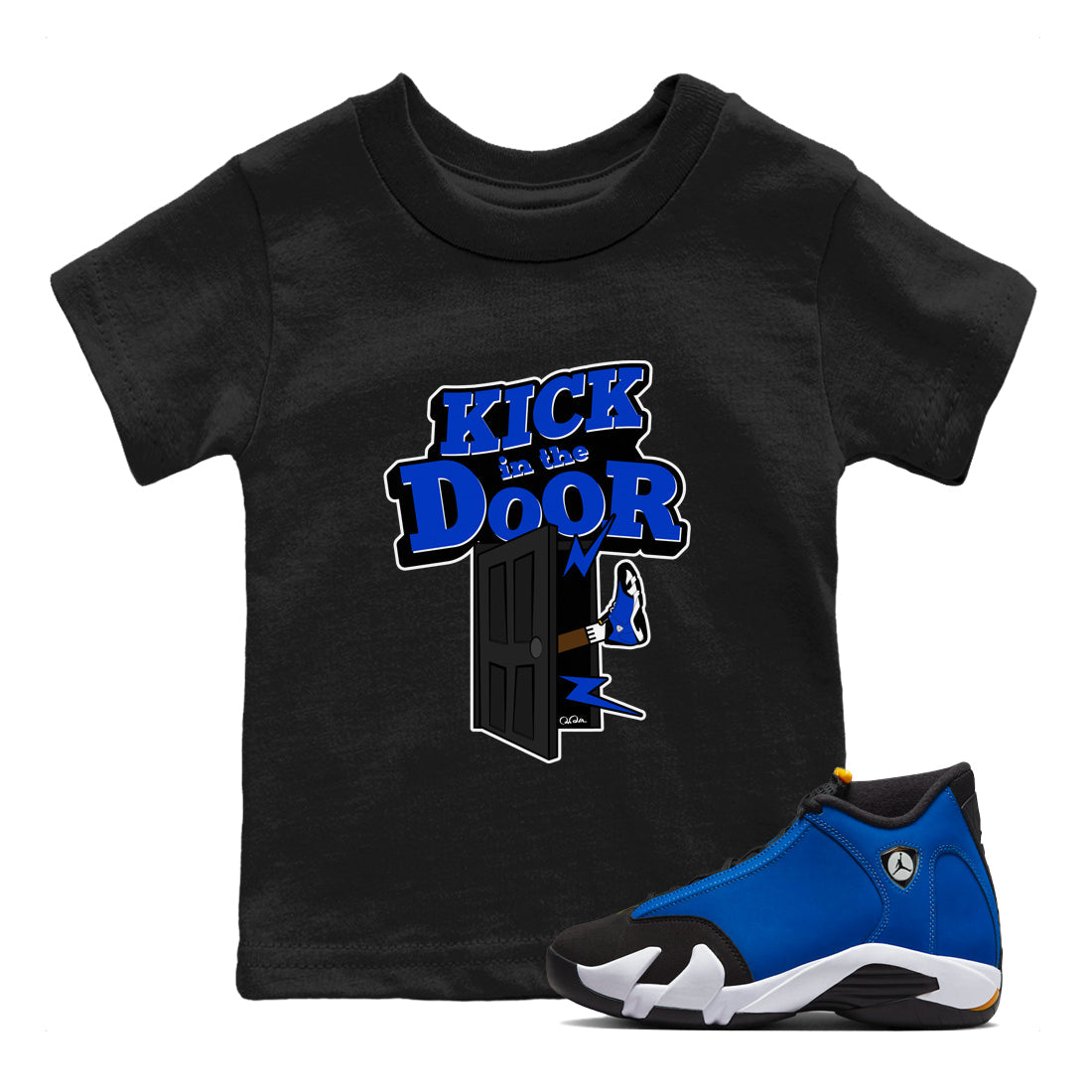 Air Jordan 14 Laney Sneaker Match Tees Kick In The Door Streetwear Sneaker Shirt AJ14 Laney Sneaker Release Tees Kids Shirts Black 1