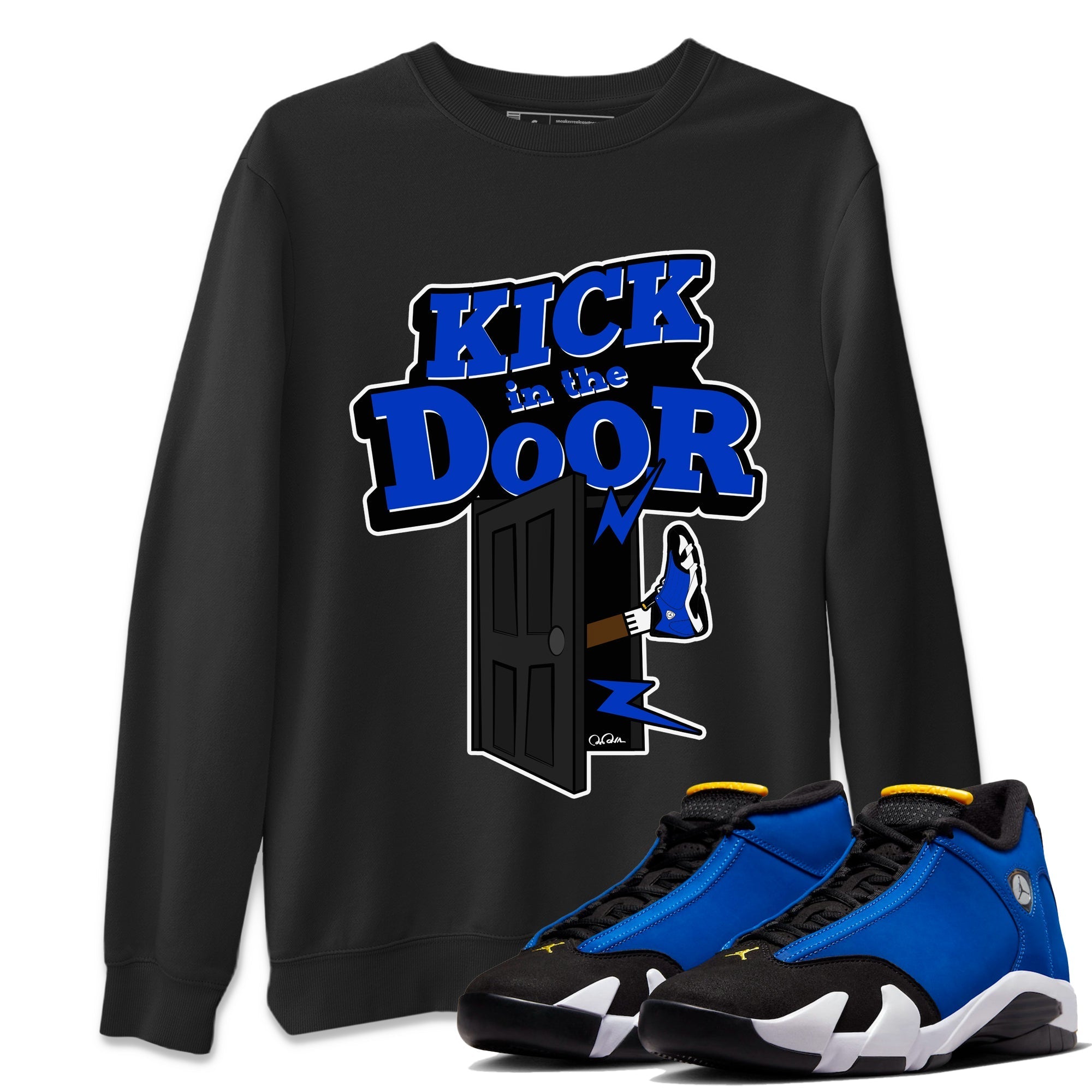Air Jordan 14 Laney Sneaker Match Tees Kick In The Door Streetwear Sneaker Shirt AJ14 Laney Sneaker Release Tees Unisex Shirts Black 1