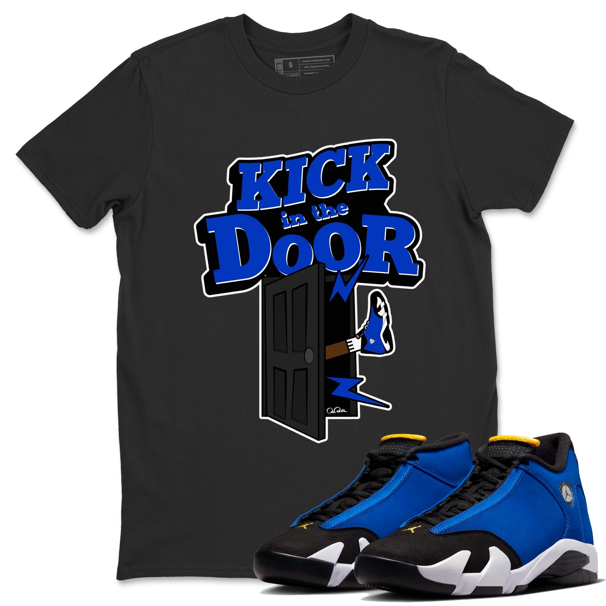 Air Jordan 14 Laney Sneaker Match Tees Kick In The Door Streetwear Sneaker Shirt AJ14 Laney Sneaker Release Tees Unisex Shirts Black 1