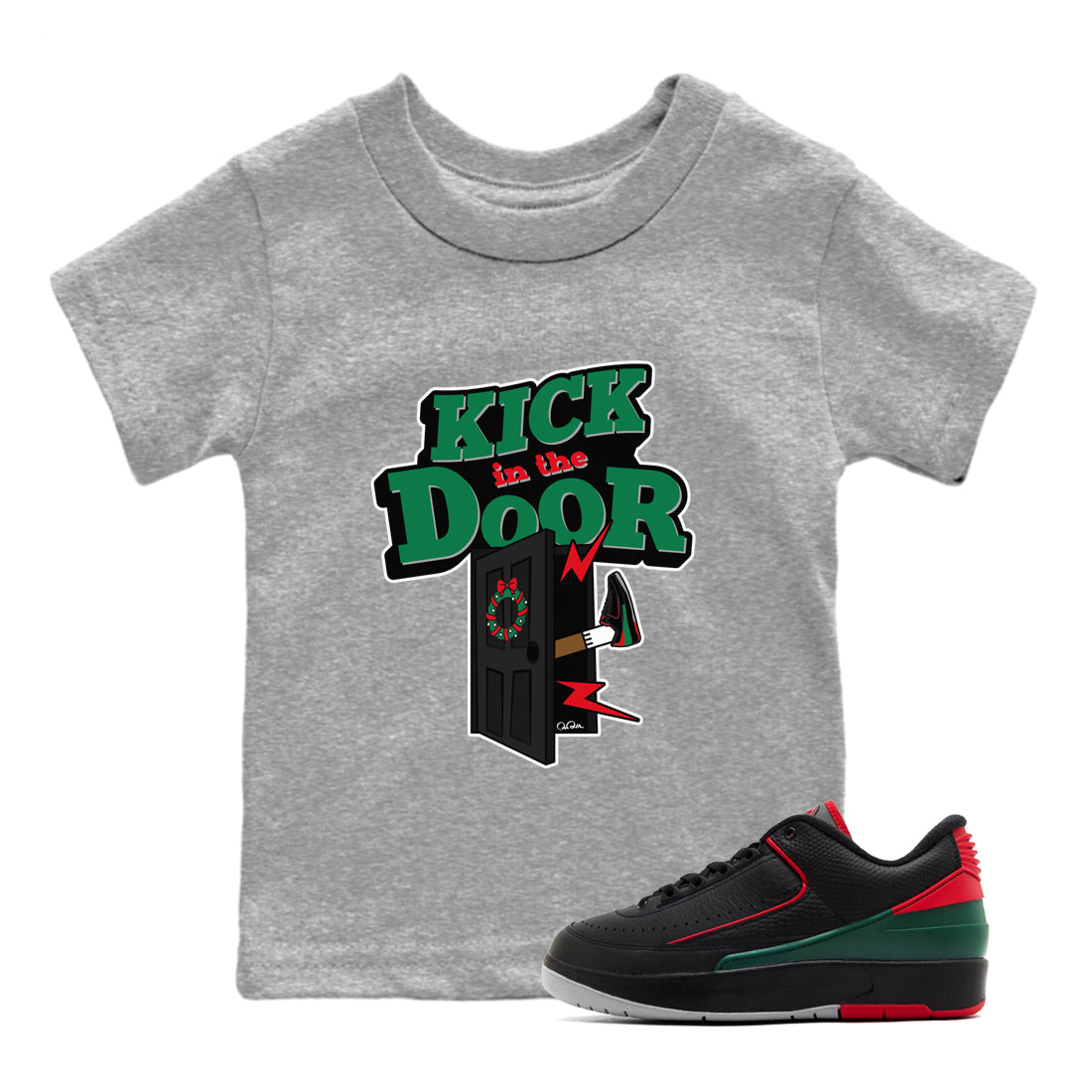 Jordan 2 Low Christmas X-mas Holiday special gift shirt to match jordans Kick In The Door sneaker tees Air Jordan 2 Christmas Drip Gear Zone Baby Toddler Heather Grey 1 T-Shirt