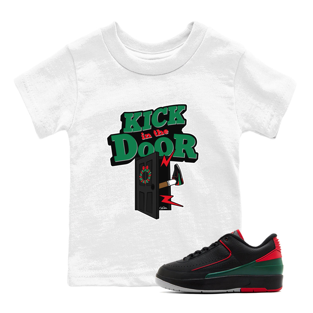 Jordan 2 Low Christmas X-mas Holiday special gift shirt to match jordans Kick In The Door sneaker tees Air Jordan 2 Christmas Drip Gear Zone Baby Toddler White 1 T-Shirt