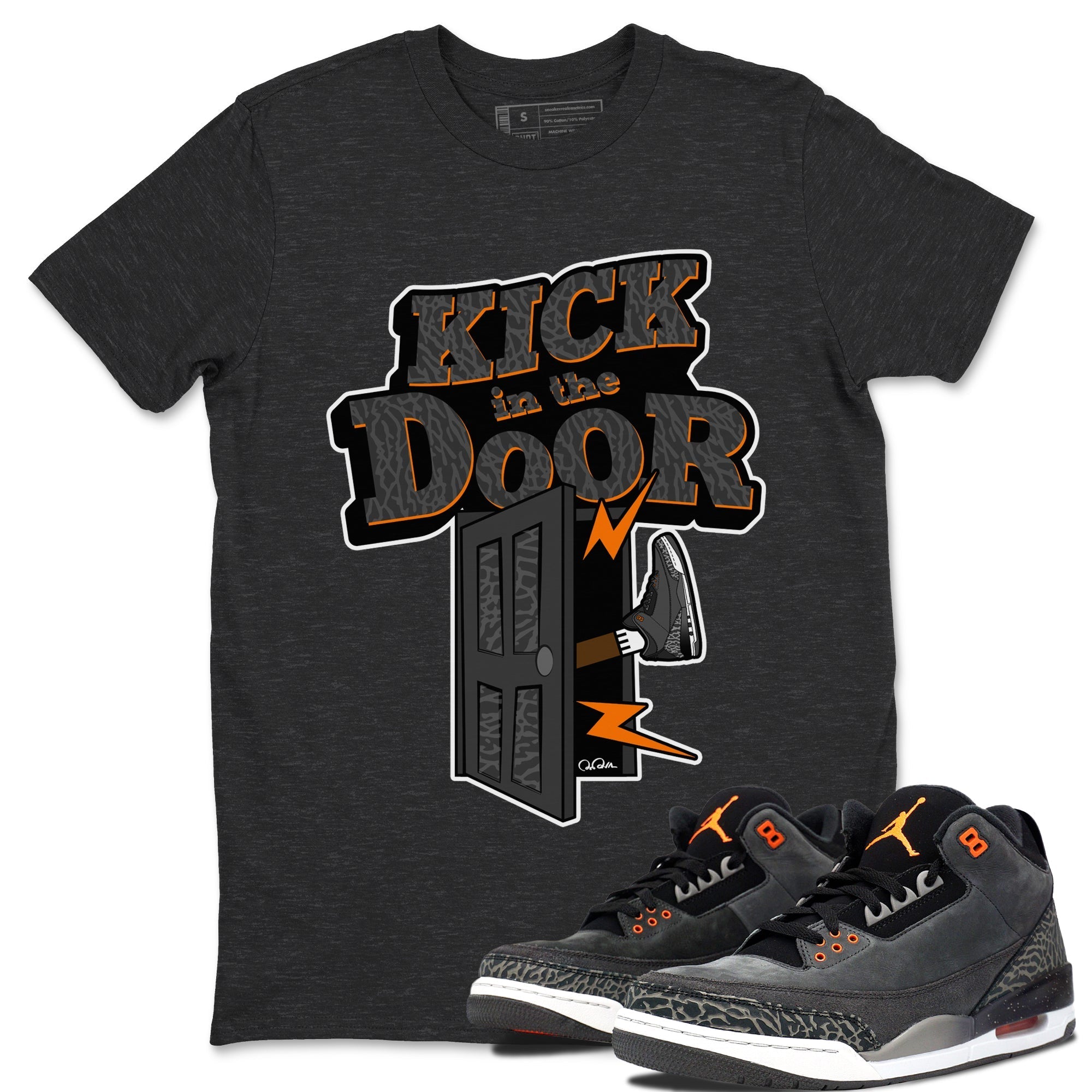 Air Jordan 3 Fear shirt to match jordans Kick In The Door sneaker tees AJ3 Fear Drip Gear Zone Unisex Charcoal Heather 1 T-Shirt