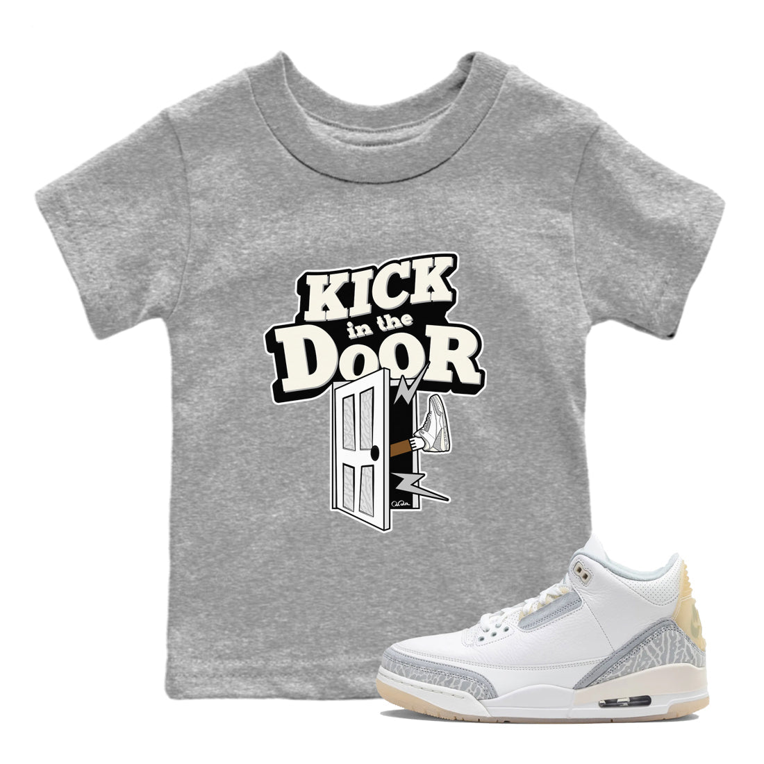 3s Ivory shirt to match jordans Kick In The Door sneaker tees Air Jordan 3 Ivory Drip Gear Zone baby toddler Heather Grey 1 cotton Shirt