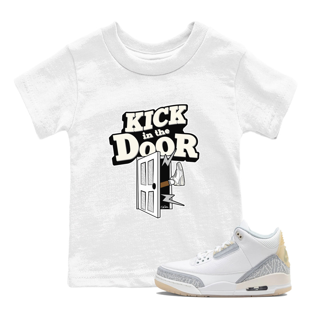 3s Ivory shirt to match jordans Kick In The Door sneaker tees Air Jordan 3 Ivory Drip Gear Zone baby toddler White 1 cotton Shirt