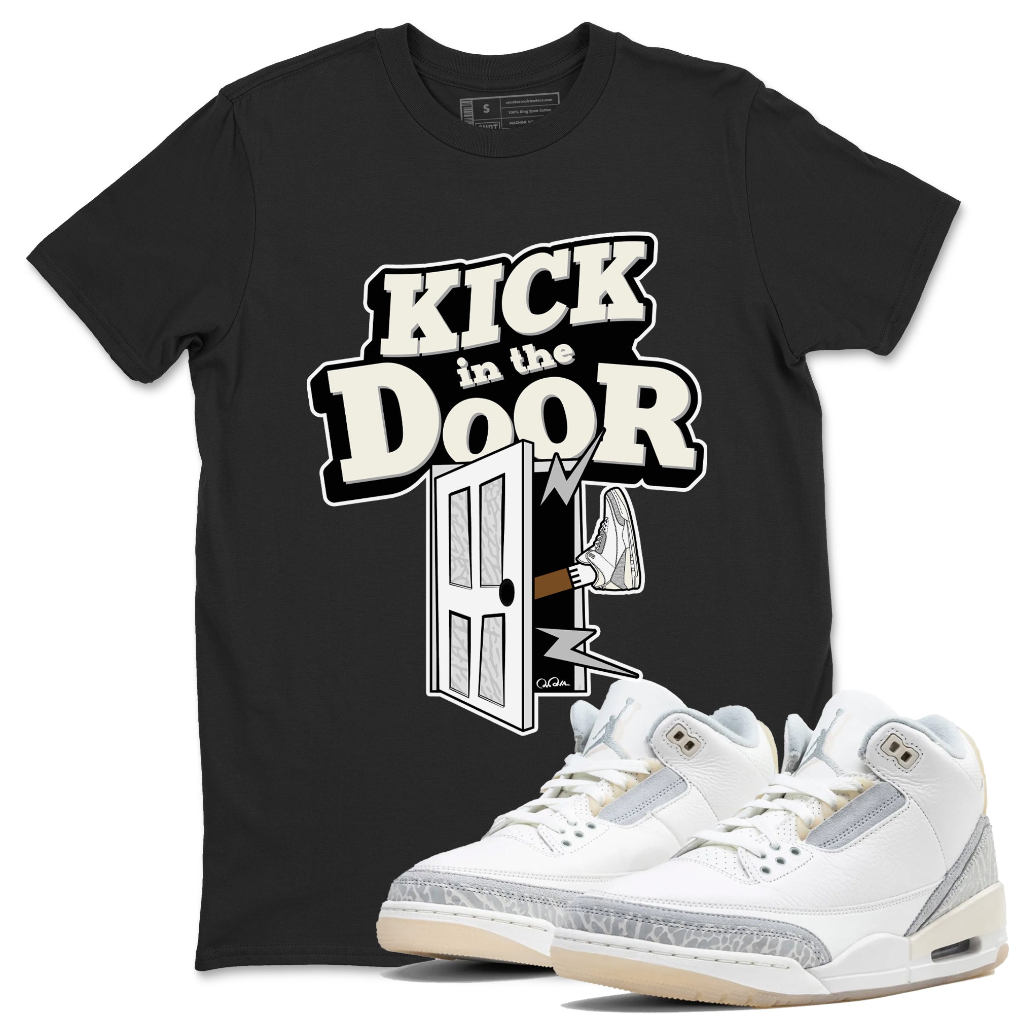 3s Ivory shirt to match jordans Kick In The Door sneaker tees Air Jordan 3 Ivory Drip Gear Zone unisex cotton Black 1 crew neck shirt