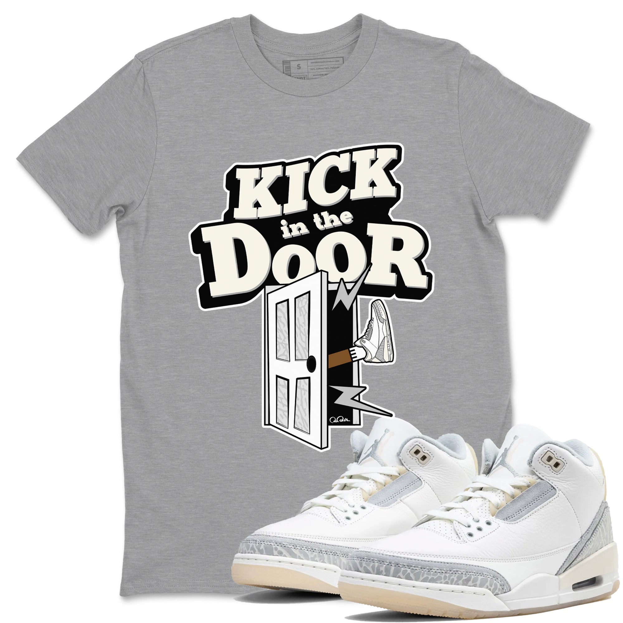 3s Ivory shirt to match jordans Kick In The Door sneaker tees Air Jordan 3 Ivory Drip Gear Zone unisex cotton Heather Grey 1 crew neck shirt