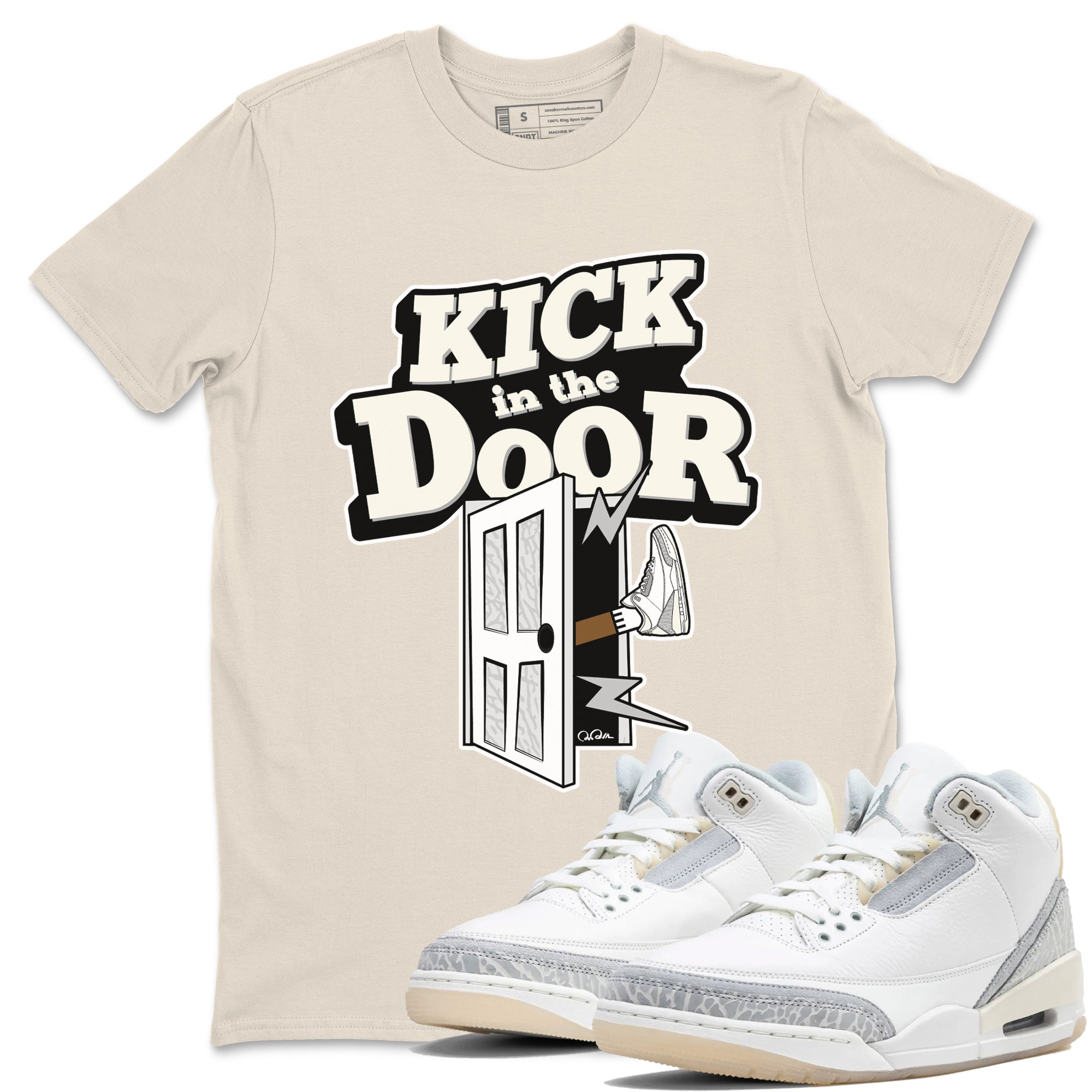 3s Ivory shirt to match jordans Kick In The Door sneaker tees Air Jordan 3 Ivory Drip Gear Zone unisex cotton Natural 1 crew neck shirt