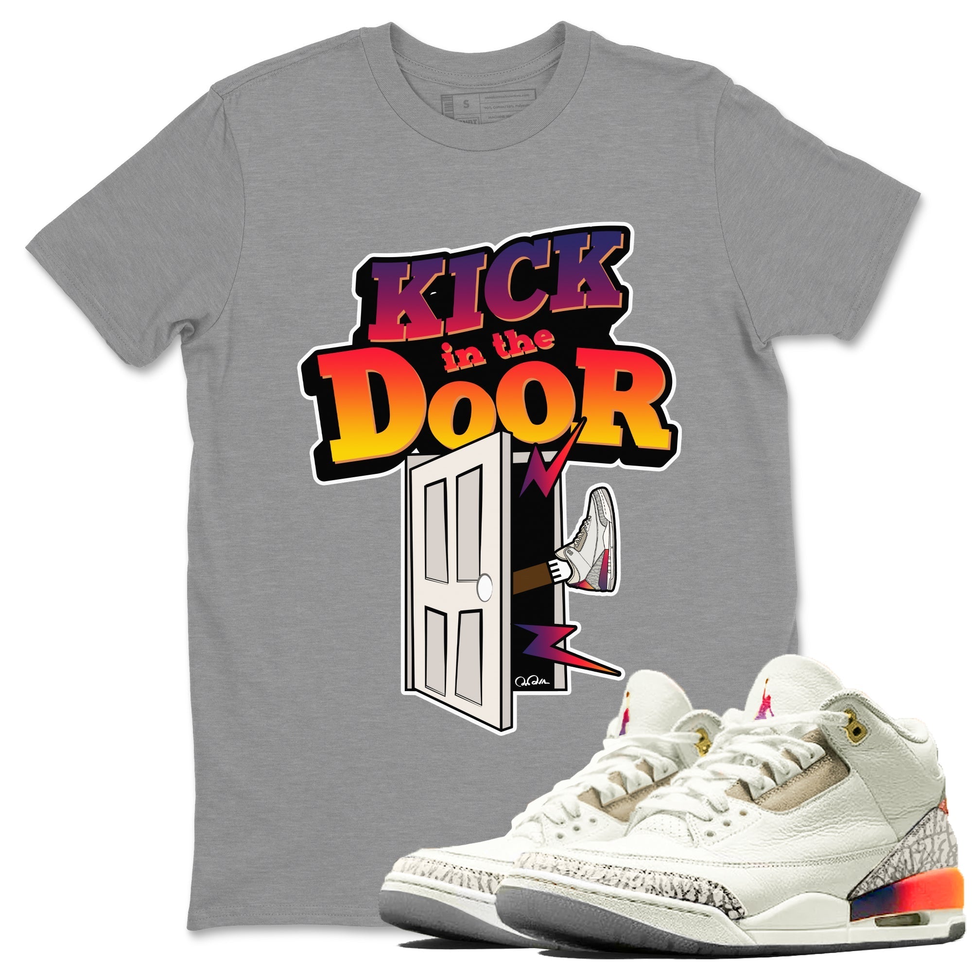 Air Jordan 3 J Balvin shirt to match jordans Kick In The Door Streetwear Sneaker Shirt AJ3 Balvin  Drip Gear Zone Sneaker Matching Clothing LGBTQ Gay Pride T-Shirt Unisex Heather Grey 1 T-Shirt