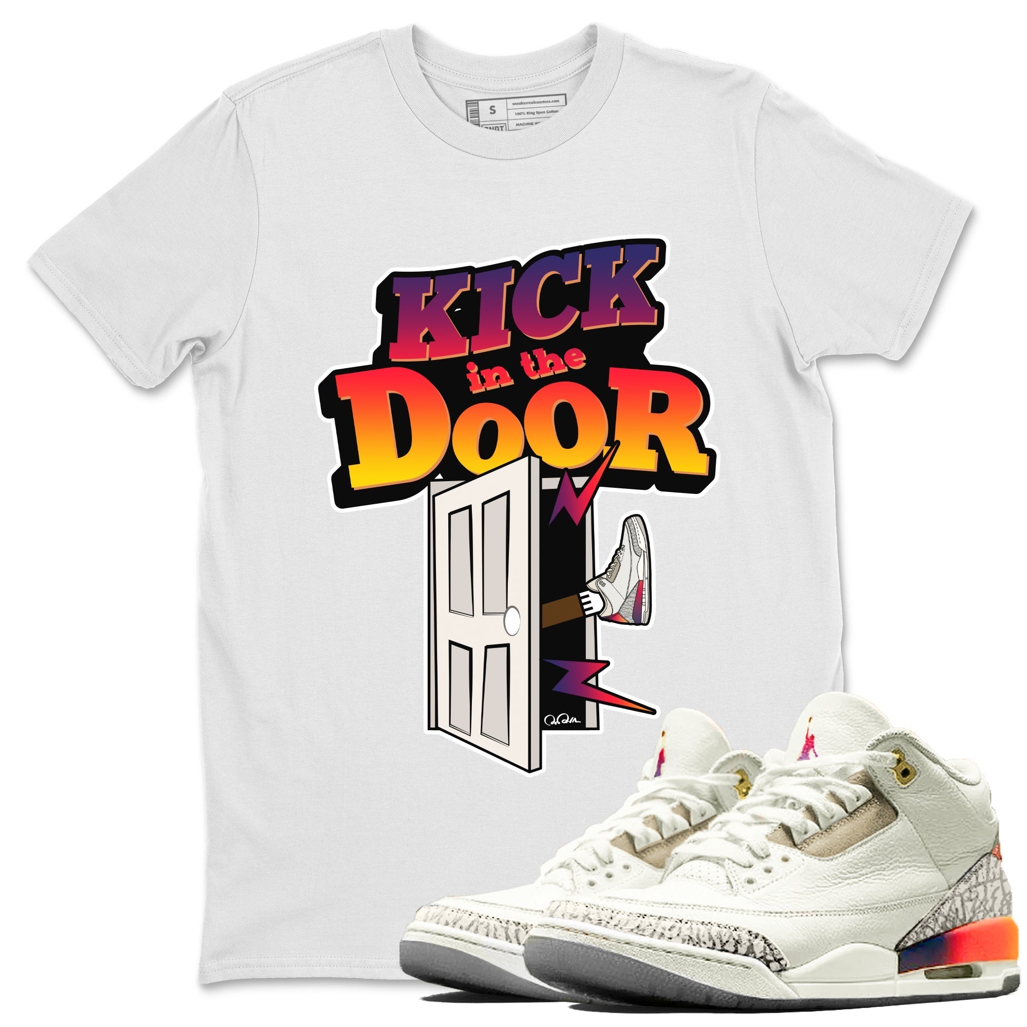 Air Jordan 3 J Balvin shirt to match jordans Kick In The Door Streetwear Sneaker Shirt AJ3 Balvin  Drip Gear Zone Sneaker Matching Clothing LGBTQ Gay Pride T-Shirt Unisex White 1 T-Shirt