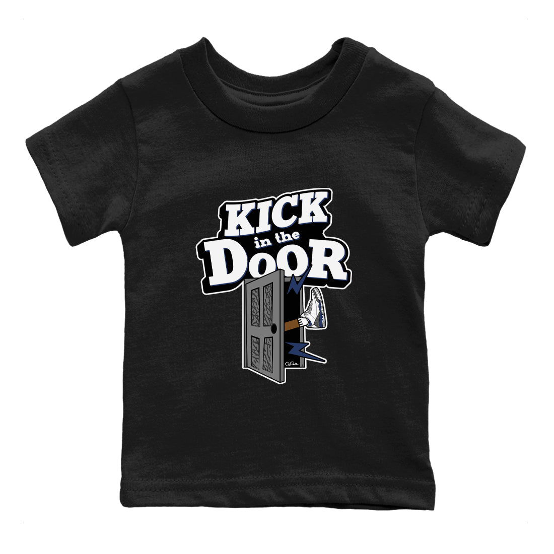 3s Midnight Navy shirt to match jordans Kick In The Door sneaker match t-shirt AJ3 Midnight Navy Drip Gear Zone baby toddler Black 2 Crew Neck T-Shirt