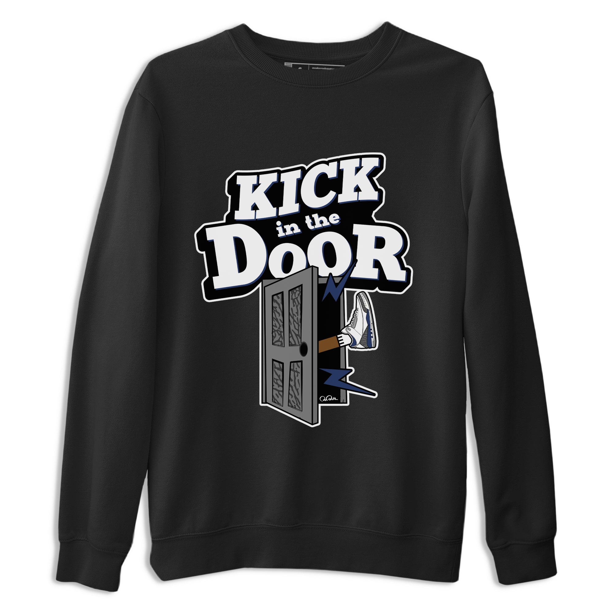 3s Midnight Navy shirt to match jordans Kick In The Door sneaker match t-shirt AJ3 Midnight Navy Drip Gear Zone unisex cotton Black 2 Crew Neck T-Shirt