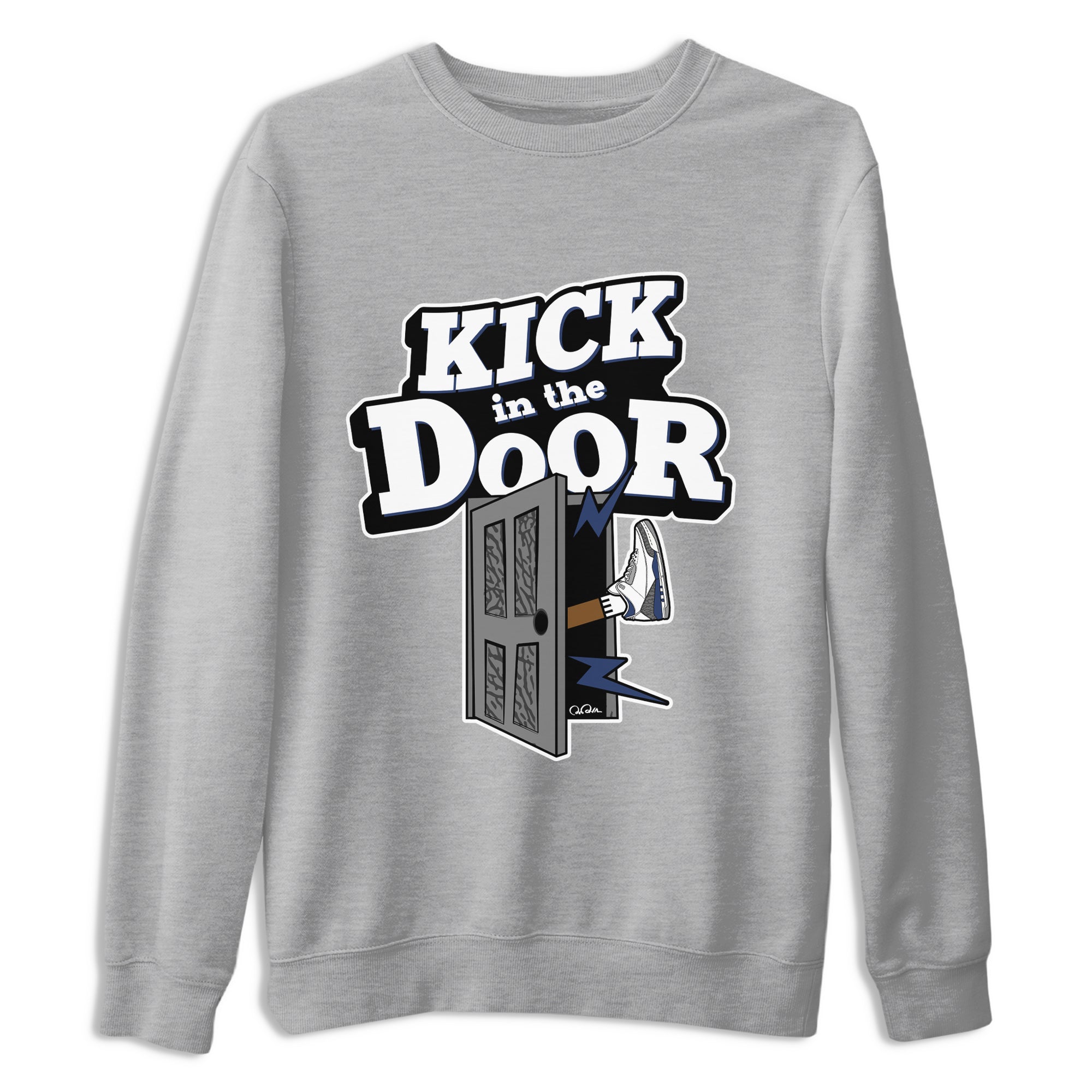 3s Midnight Navy shirt to match jordans Kick In The Door sneaker match t-shirt AJ3 Midnight Navy Drip Gear Zone unisex cotton Heather Grey 2 Crew Neck T-Shirt