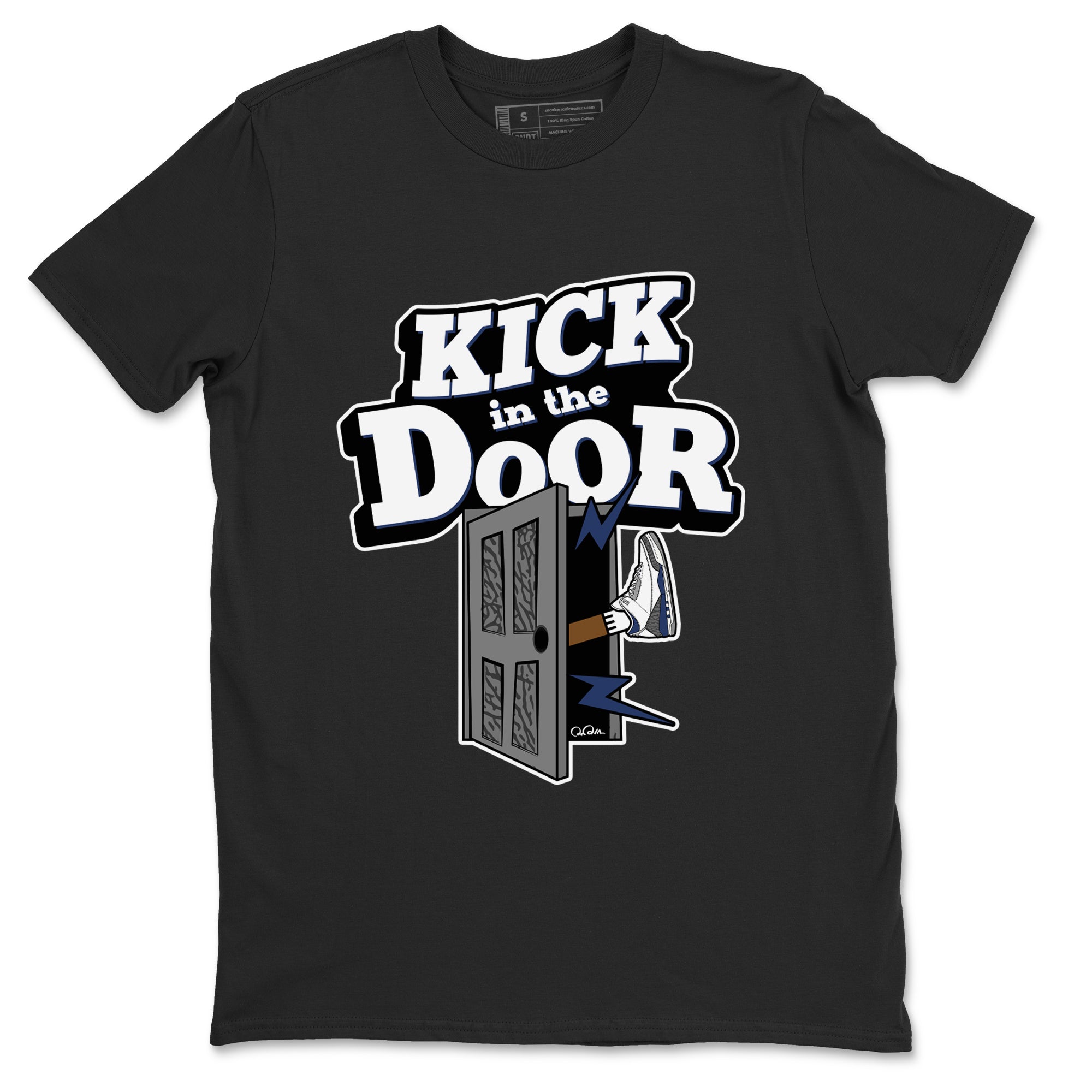 3s Midnight Navy shirt to match jordans Kick In The Door sneaker match t-shirt AJ3 Midnight Navy Drip Gear Zone unisex cotton Black 2 Crew Neck T-Shirt