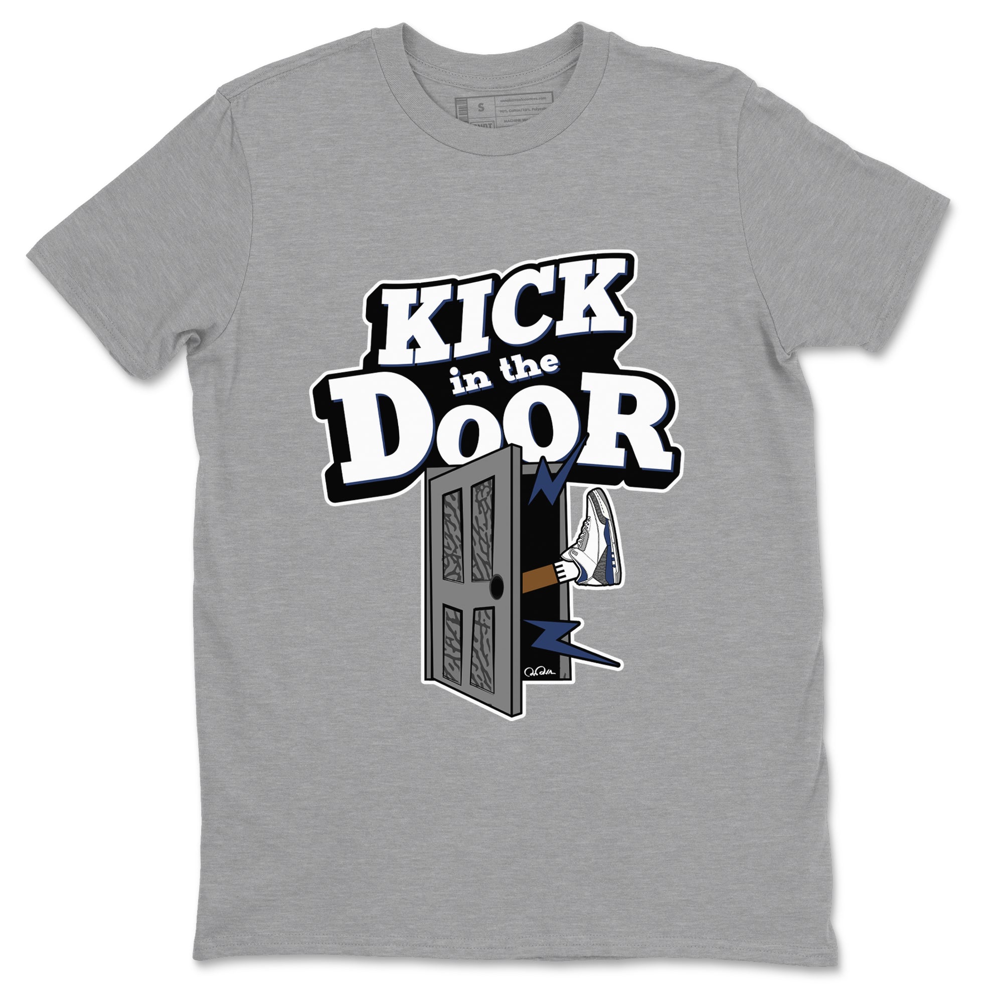 3s Midnight Navy shirt to match jordans Kick In The Door sneaker match t-shirt AJ3 Midnight Navy Drip Gear Zone unisex cotton Heather Grey 2 Crew Neck T-Shirt
