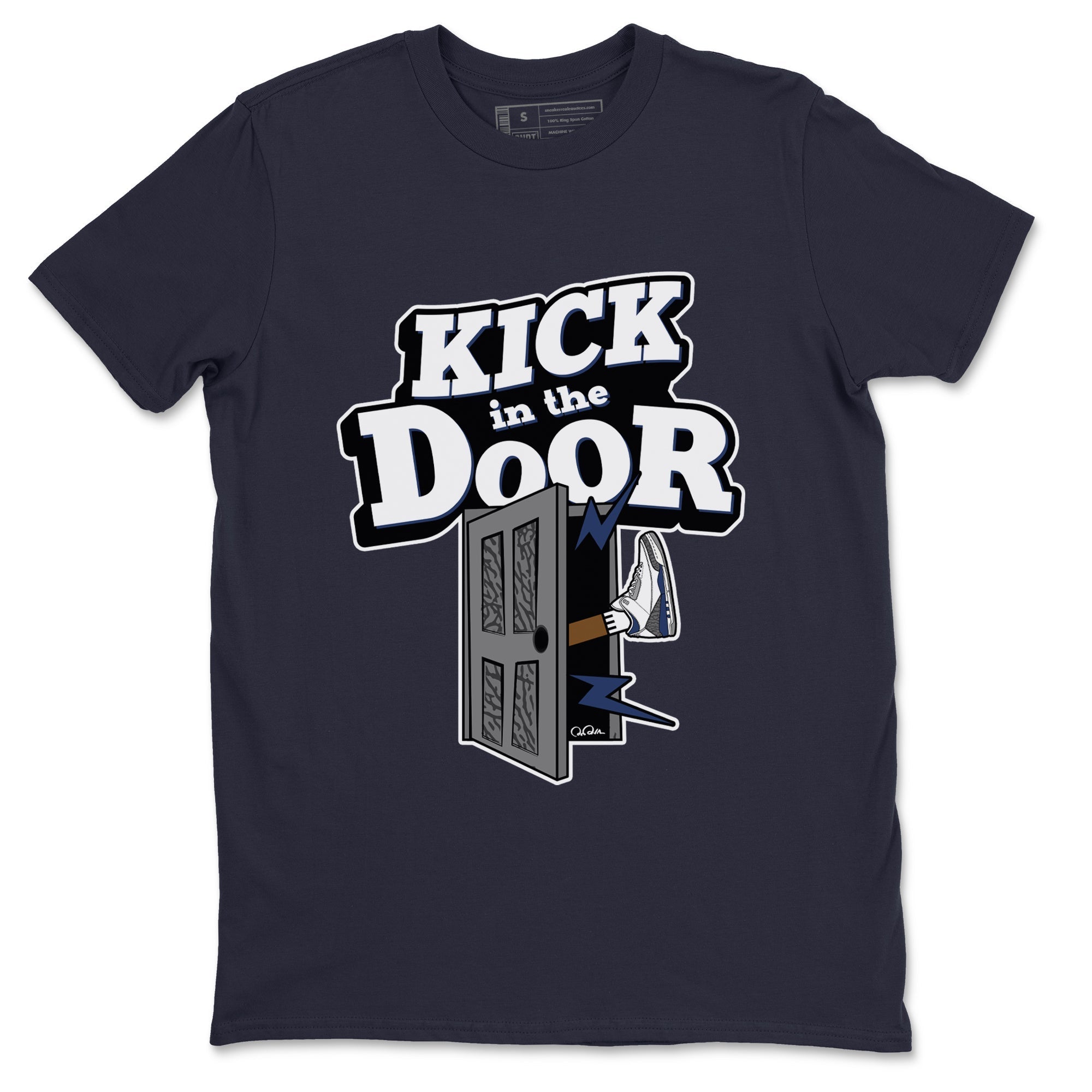 3s Midnight Navy shirt to match jordans Kick In The Door sneaker match t-shirt AJ3 Midnight Navy Drip Gear Zone unisex cotton Navy 2 Crew Neck T-Shirt