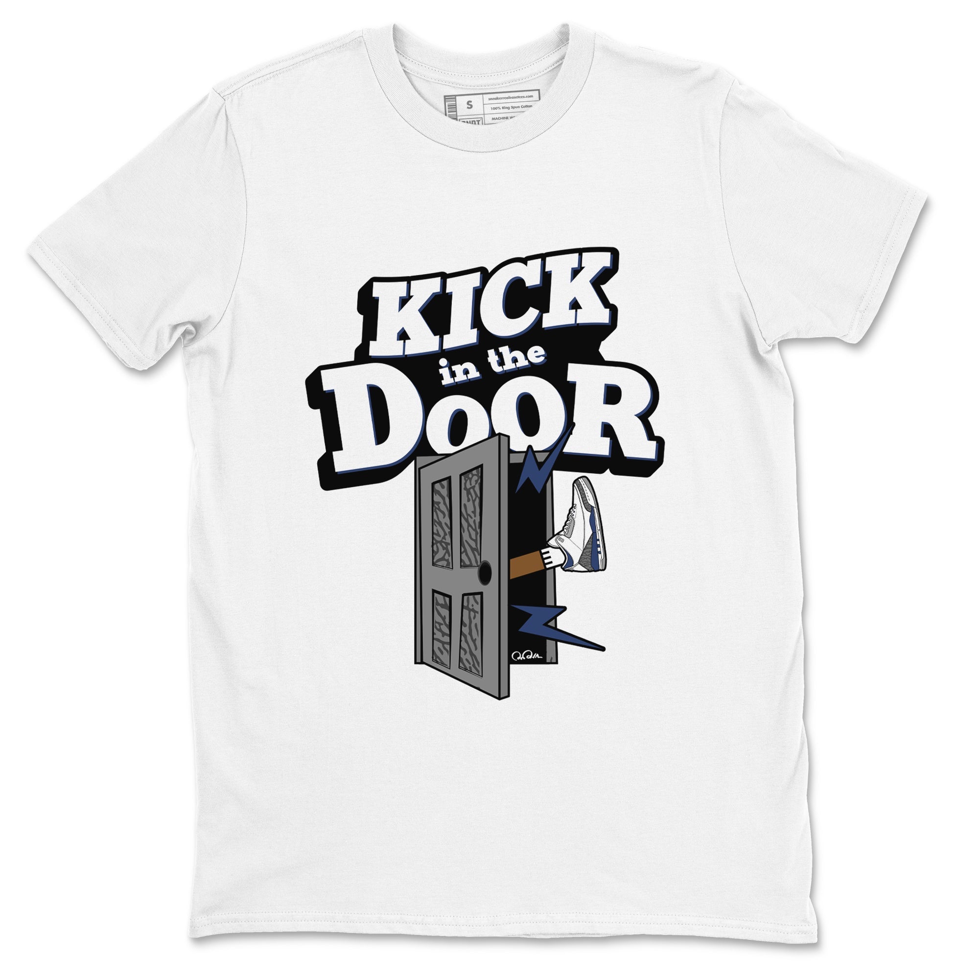 3s Midnight Navy shirt to match jordans Kick In The Door sneaker match t-shirt AJ3 Midnight Navy Drip Gear Zone unisex cotton White 2 Crew Neck T-Shirt
