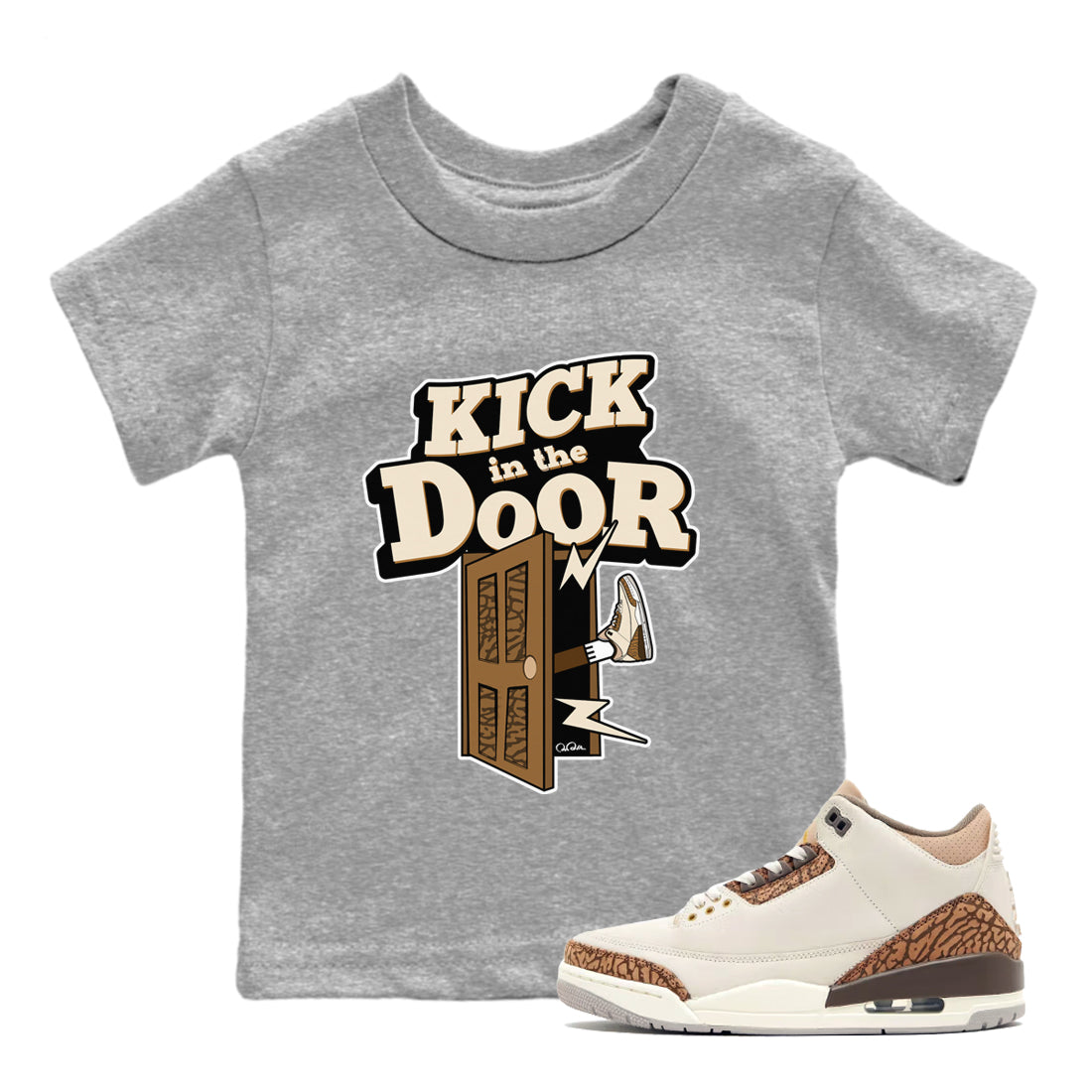 Air Jordan 3 Palomino Sneaker Match Tees Kick In The Door Streetwear Sneaker Shirt AJ3 Palomino Sneaker Release Tees Kids Shirts Heather Grey 1