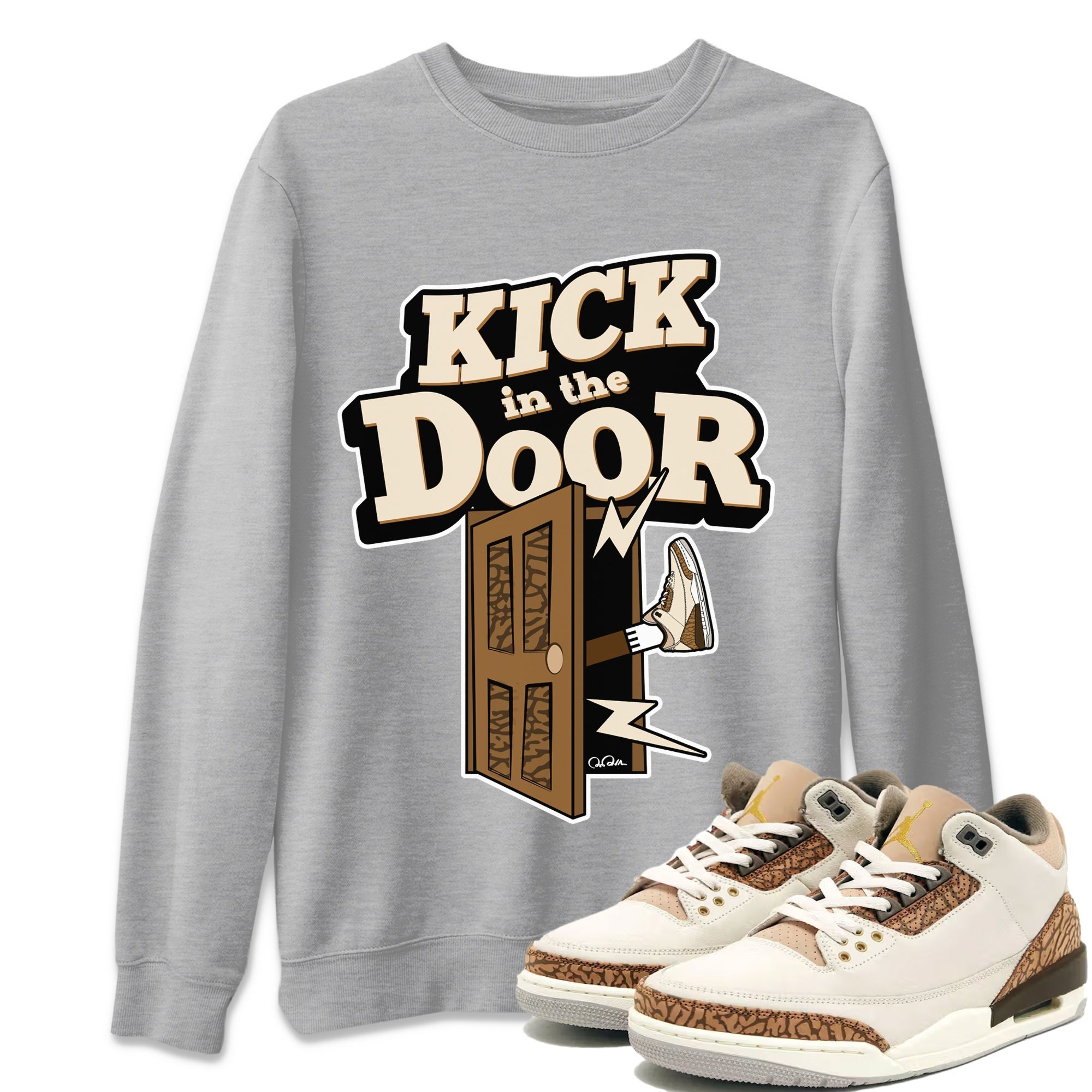 Air Jordan 3 Palomino Sneaker Match Tees Kick In The Door Streetwear Sneaker Shirt AJ3 Palomino Sneaker Release Tees Unisex Shirts Heather Grey 1