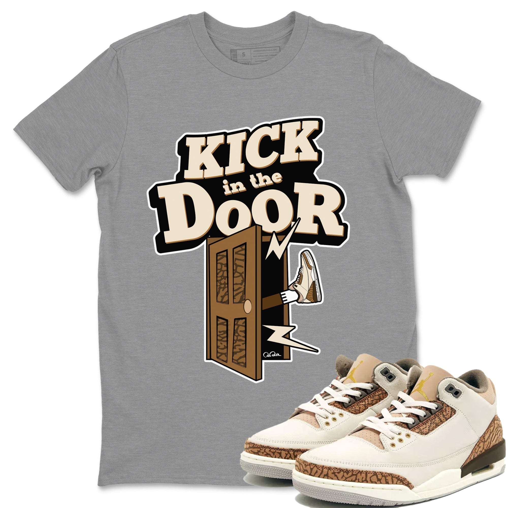 Air Jordan 3 Palomino Sneaker Match Tees Kick In The Door Streetwear Sneaker Shirt AJ3 Palomino Sneaker Release Tees Unisex Shirts Heather Grey 1