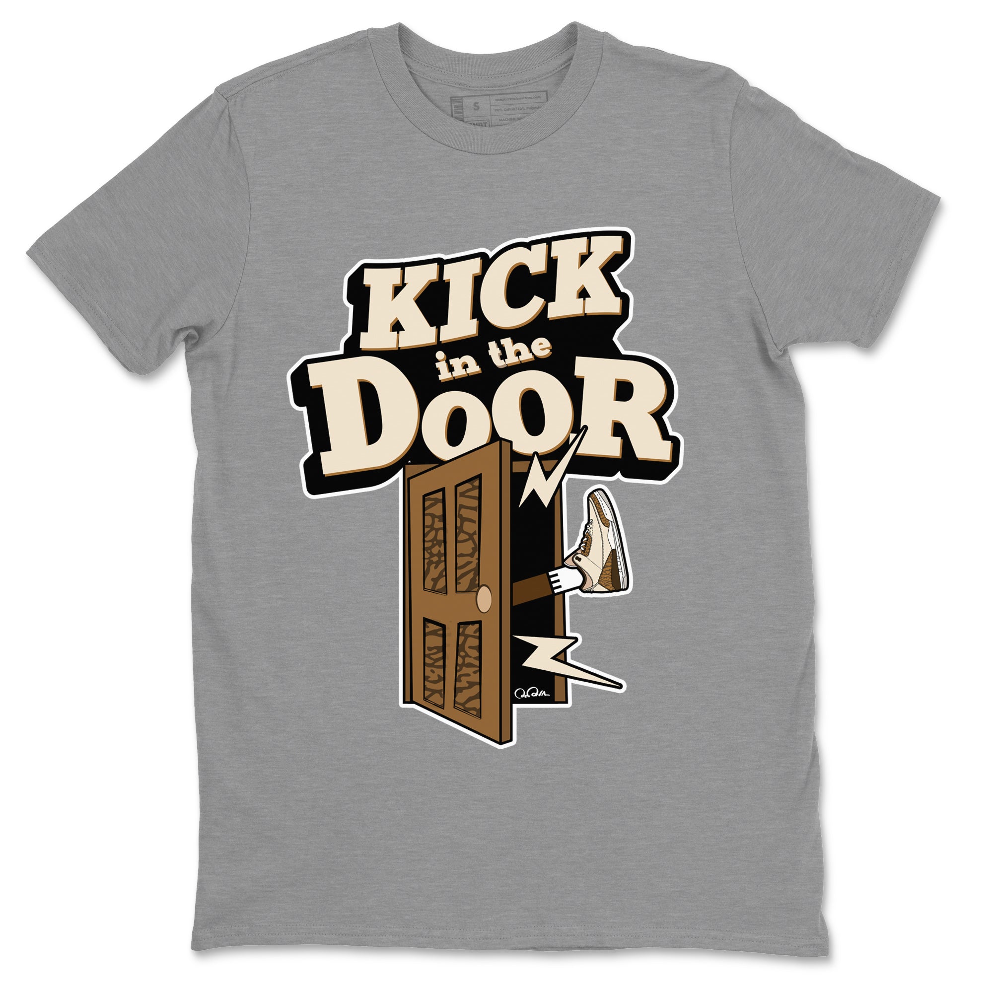 Air Jordan 3 Palomino Sneaker Match Tees Kick In The Door Streetwear Sneaker Shirt AJ3 Palomino Sneaker Release Tees Unisex Shirts Heather Grey 2