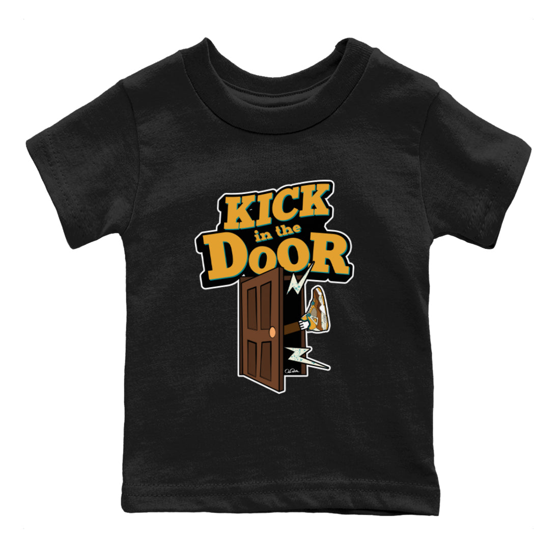 Air Jordan 4 Cacao Wow shirt to match jordans Kick In The Door Streetwear Sneaker Shirt AJ4 Cacao Wow Drip Gear Zone Sneaker Matching Clothing Baby Toddler Black 2 T-Shirt