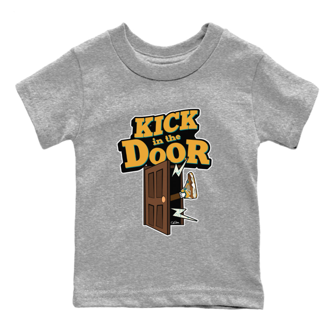 Air Jordan 4 Cacao Wow shirt to match jordans Kick In The Door Streetwear Sneaker Shirt AJ4 Cacao Wow Drip Gear Zone Sneaker Matching Clothing Baby Toddler Heather Grey 2 T-Shirt