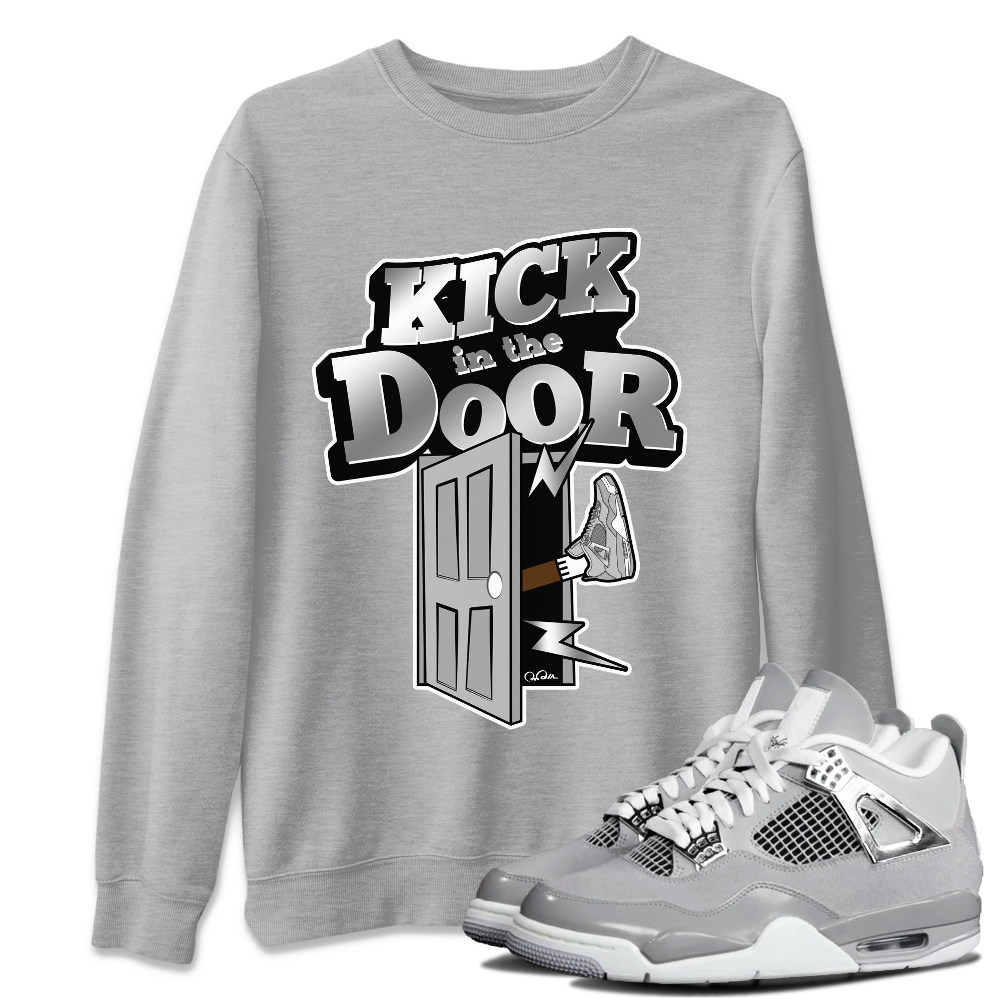 Air Jordan 4 Frozen Moments shirt to match jordans Kick In The Door Streetwear Sneaker Shirt AJ4 Frozen Moments Drip Gear Zone Sneaker Matching Clothing Unisex Heather Grey 1 T-Shirt