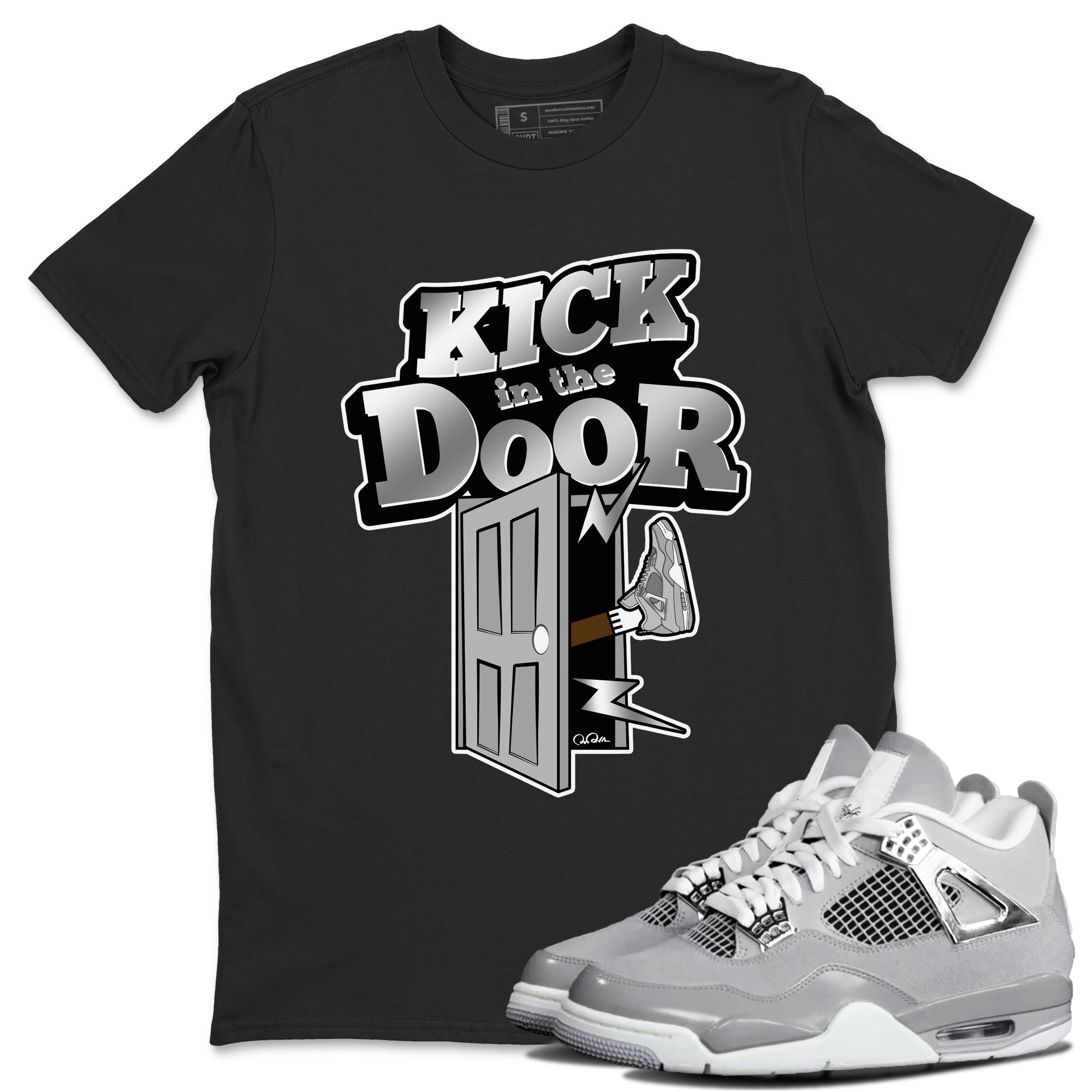 Air Jordan 4 Frozen Moments shirt to match jordans Kick In The Door Streetwear Sneaker Shirt AJ4 Frozen Moments Drip Gear Zone Sneaker Matching Clothing Unisex Black 1 T-Shirt