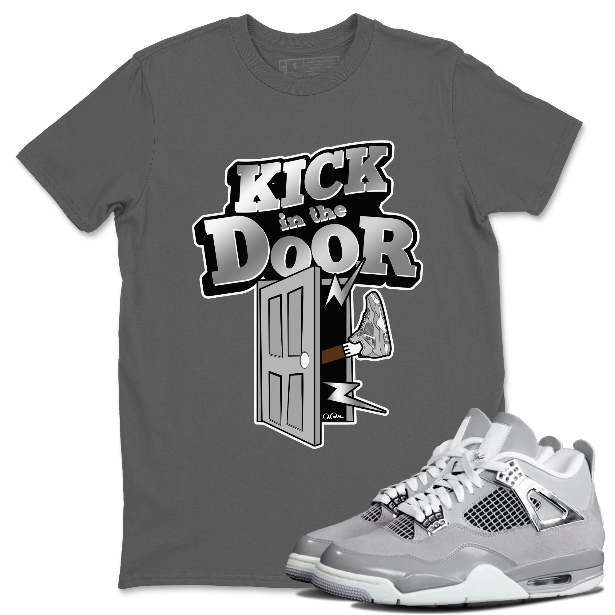 Air Jordan 4 Frozen Moments shirt to match jordans Kick In The Door Streetwear Sneaker Shirt AJ4 Frozen Moments Drip Gear Zone Sneaker Matching Clothing Unisex Cool Grey 1 T-Shirt